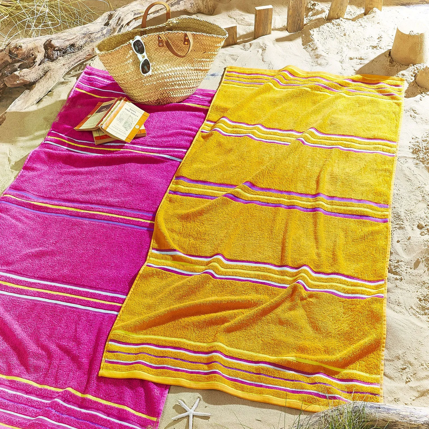 Catherine Lansfield Rainbow Beach Towel Pair - Pink, Cotton product
