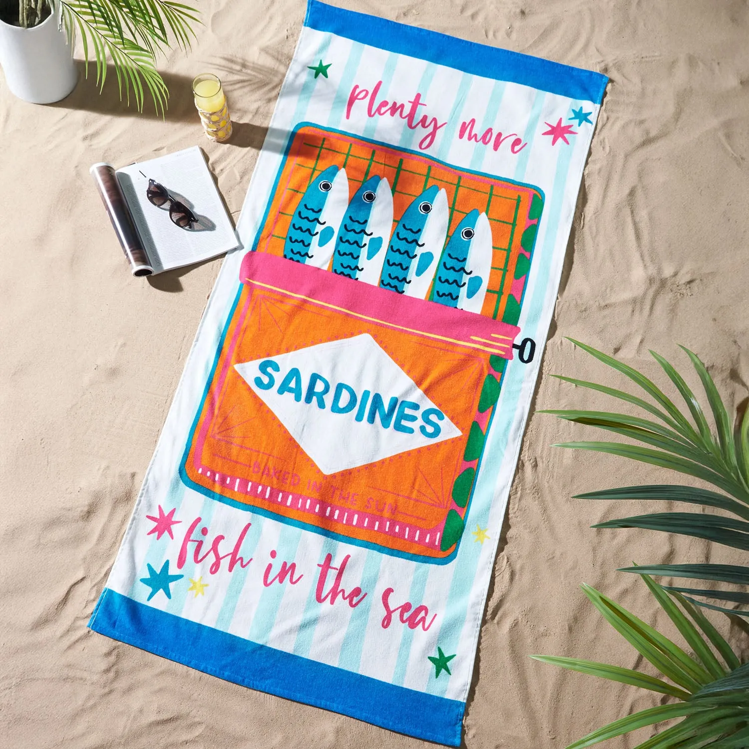 Catherine Lansfield Sardines Beach Towel - Blue, Cotton product