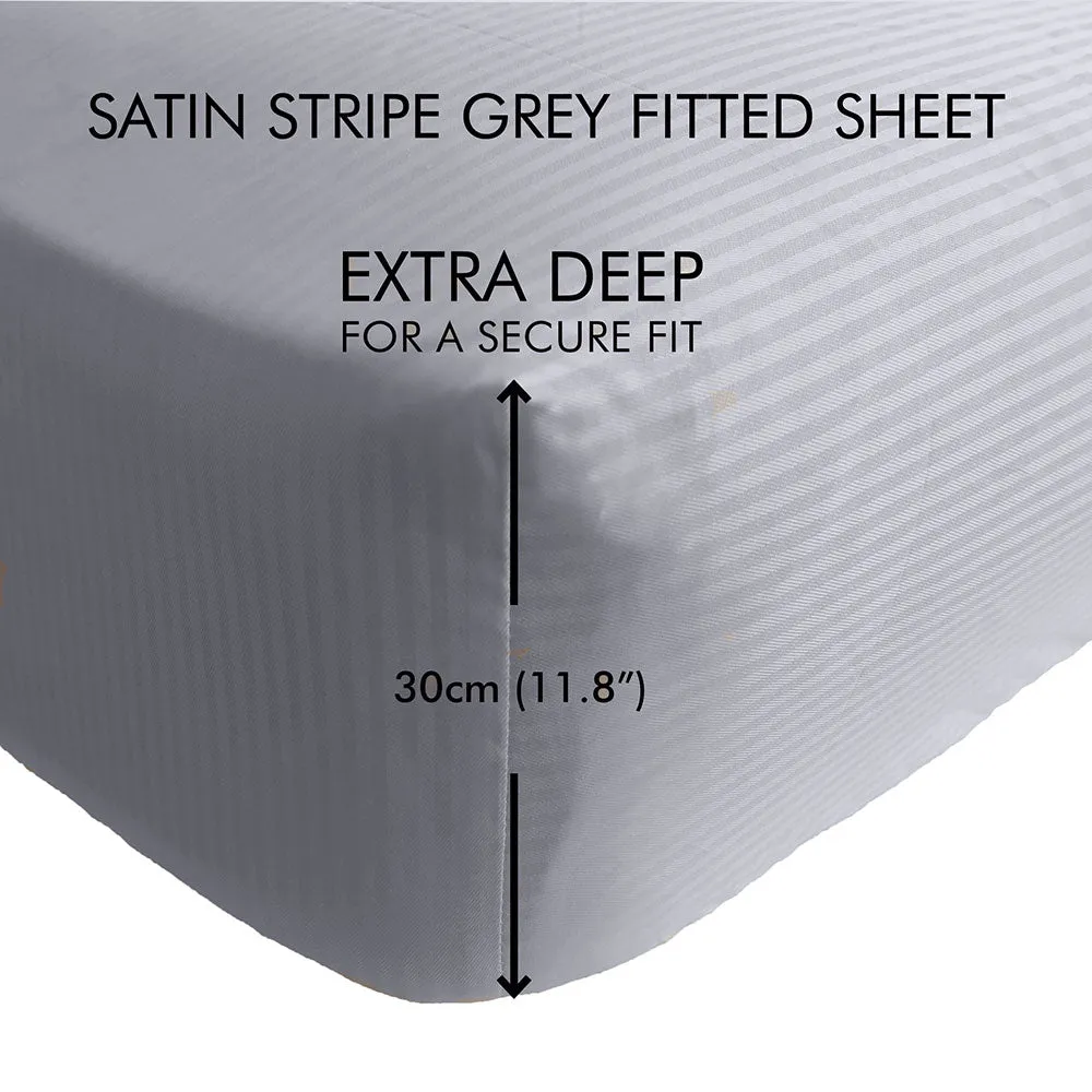 Catherine Lansfield Satin Stripe 300TC Deep Fitted Sheet - Grey product