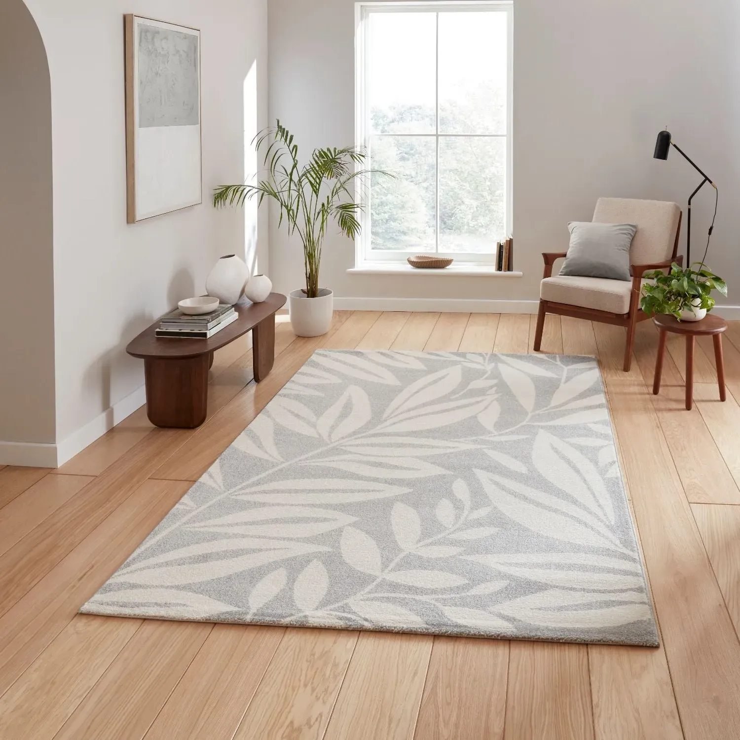 Botanical Rug with Leaf Pattern - Grey, Polypropylene product
