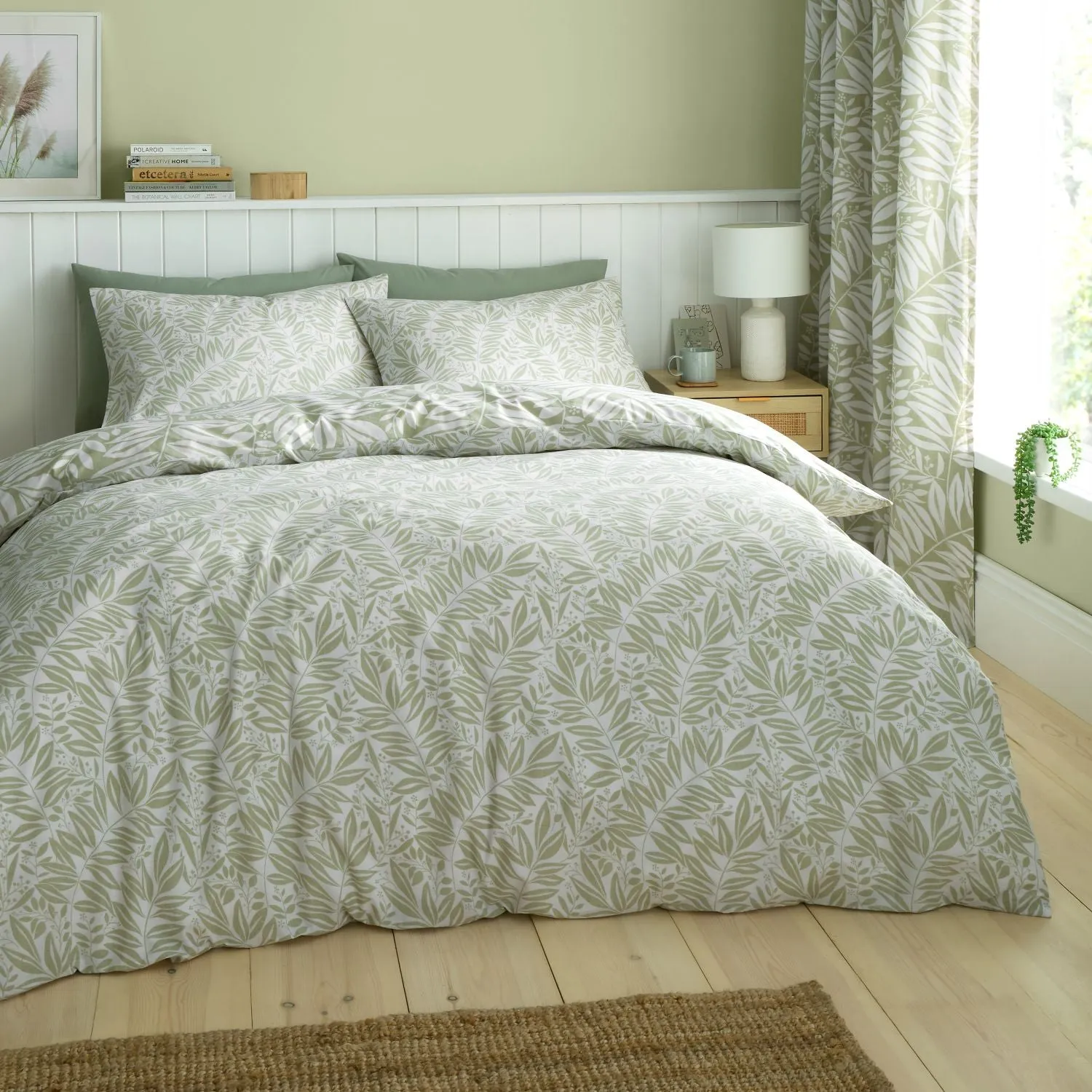 Single Duvet Set Reversible - Green, Cotton alternate view