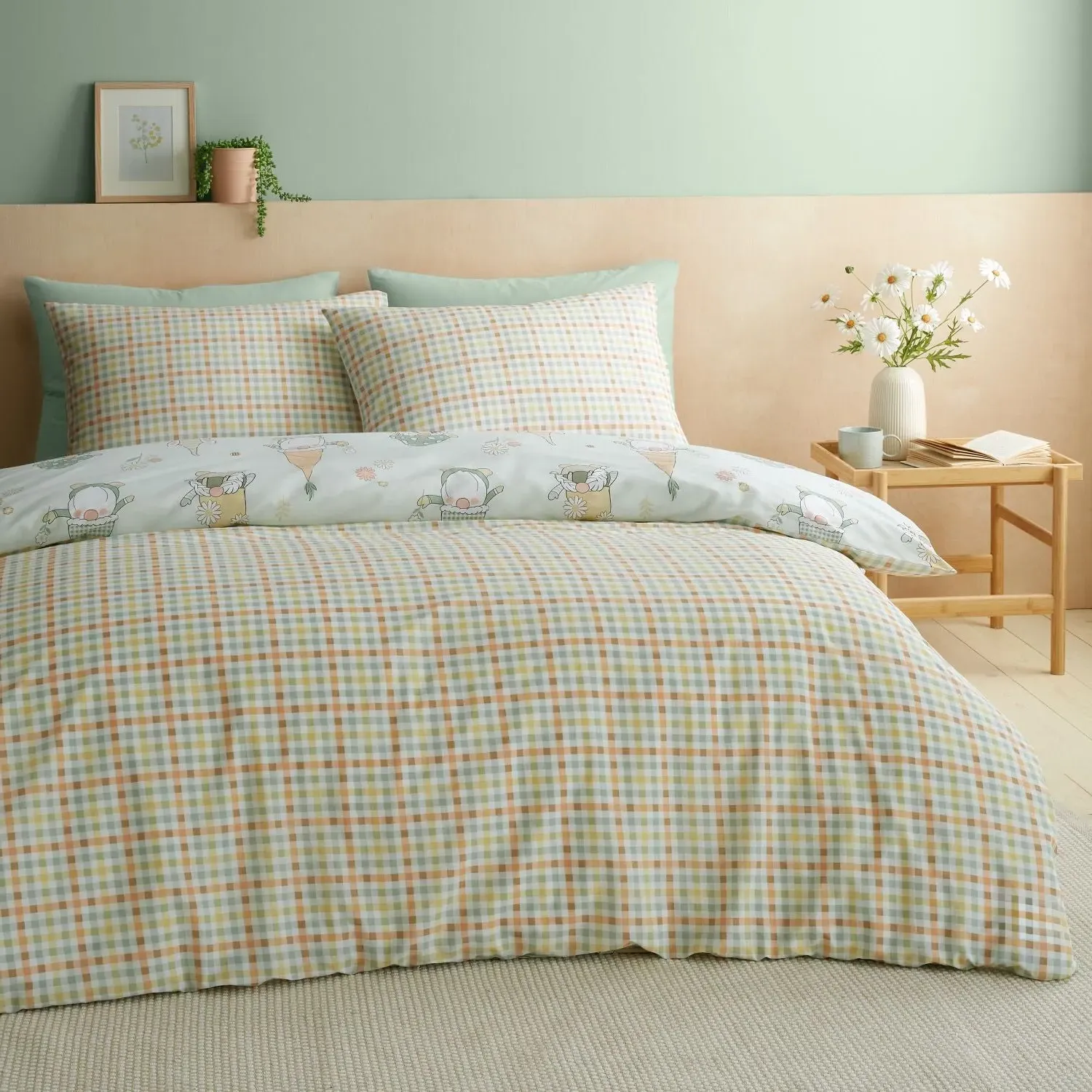 Single Duvet Set Reversible - Green, Cotton alternate view