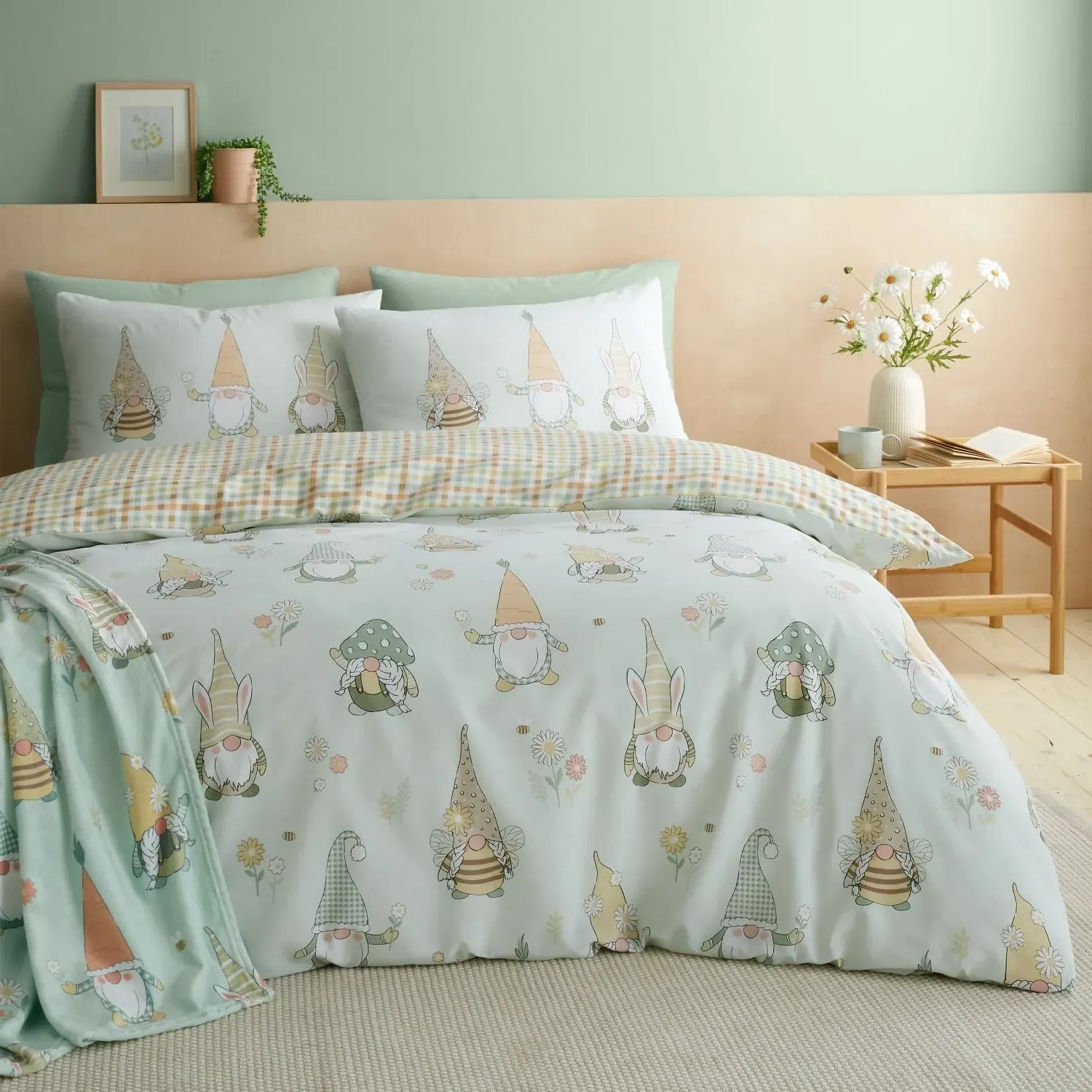 Single Duvet Set Reversible - Green, Cotton product