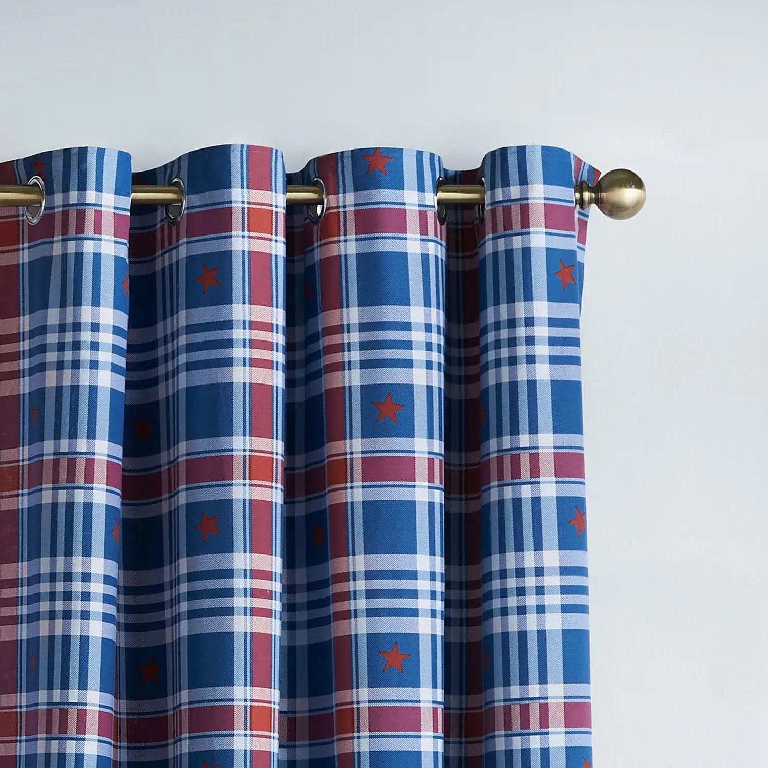 Catherine Lansfield Stars And Check Eyelet Curtains - Blue alternate view
