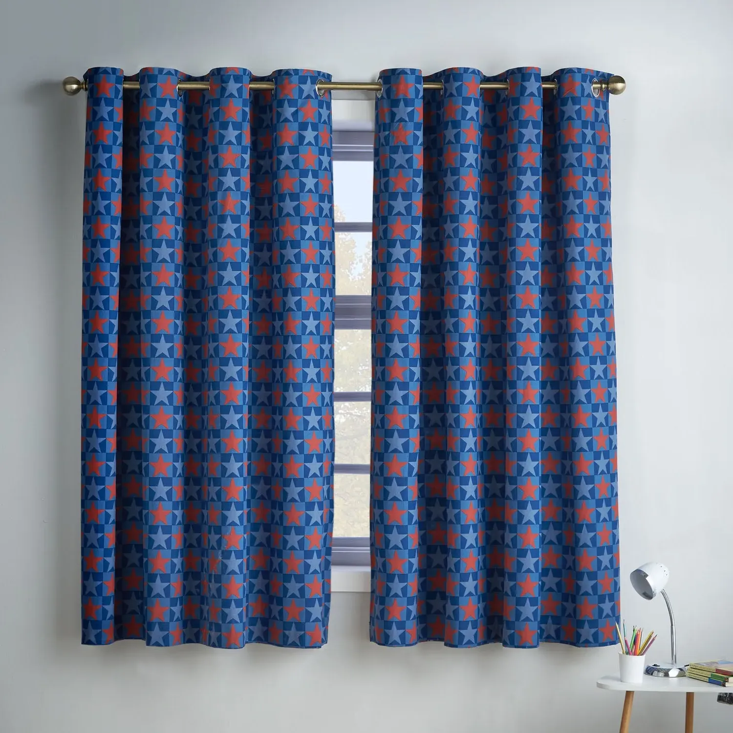 Catherine Lansfield Stars And Check Eyelet Curtains - Blue product