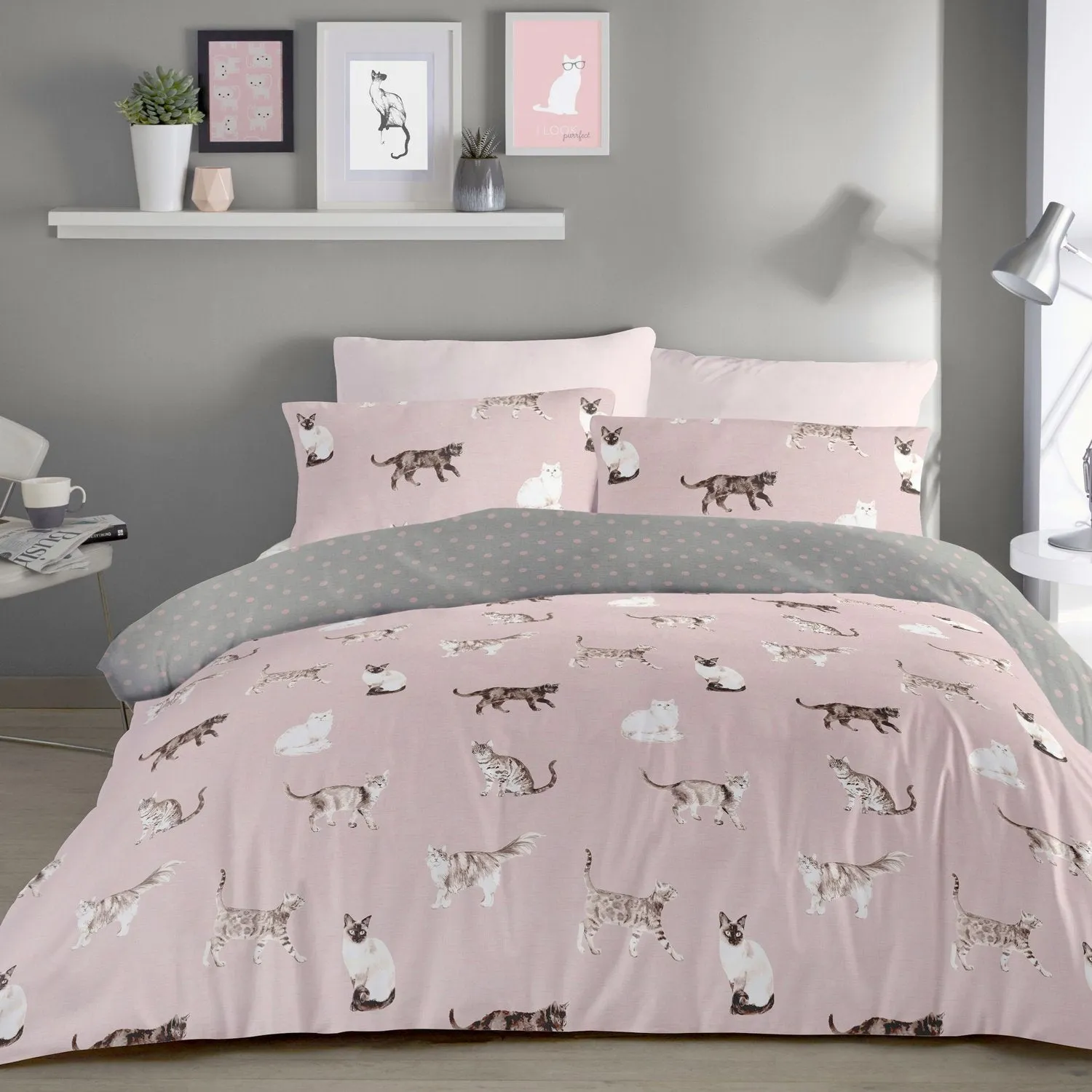 Cats Blush Single Reversible Duvet Set - Pink, Polycotton product