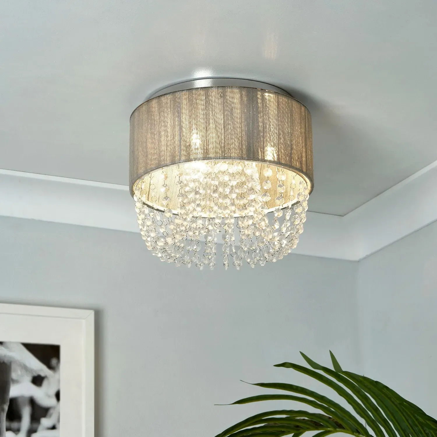 Ceiling Flush Light with Acrylic Drops - Grey