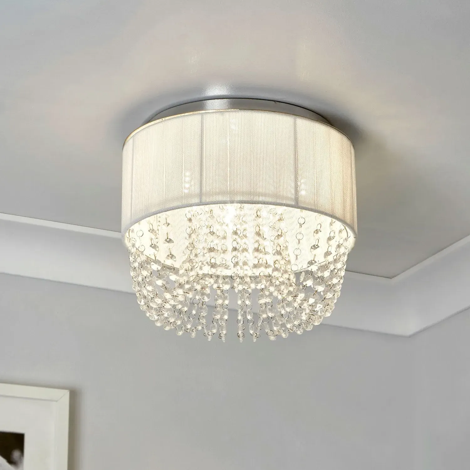 Ceiling Flush Light with Acrylic Drops - White