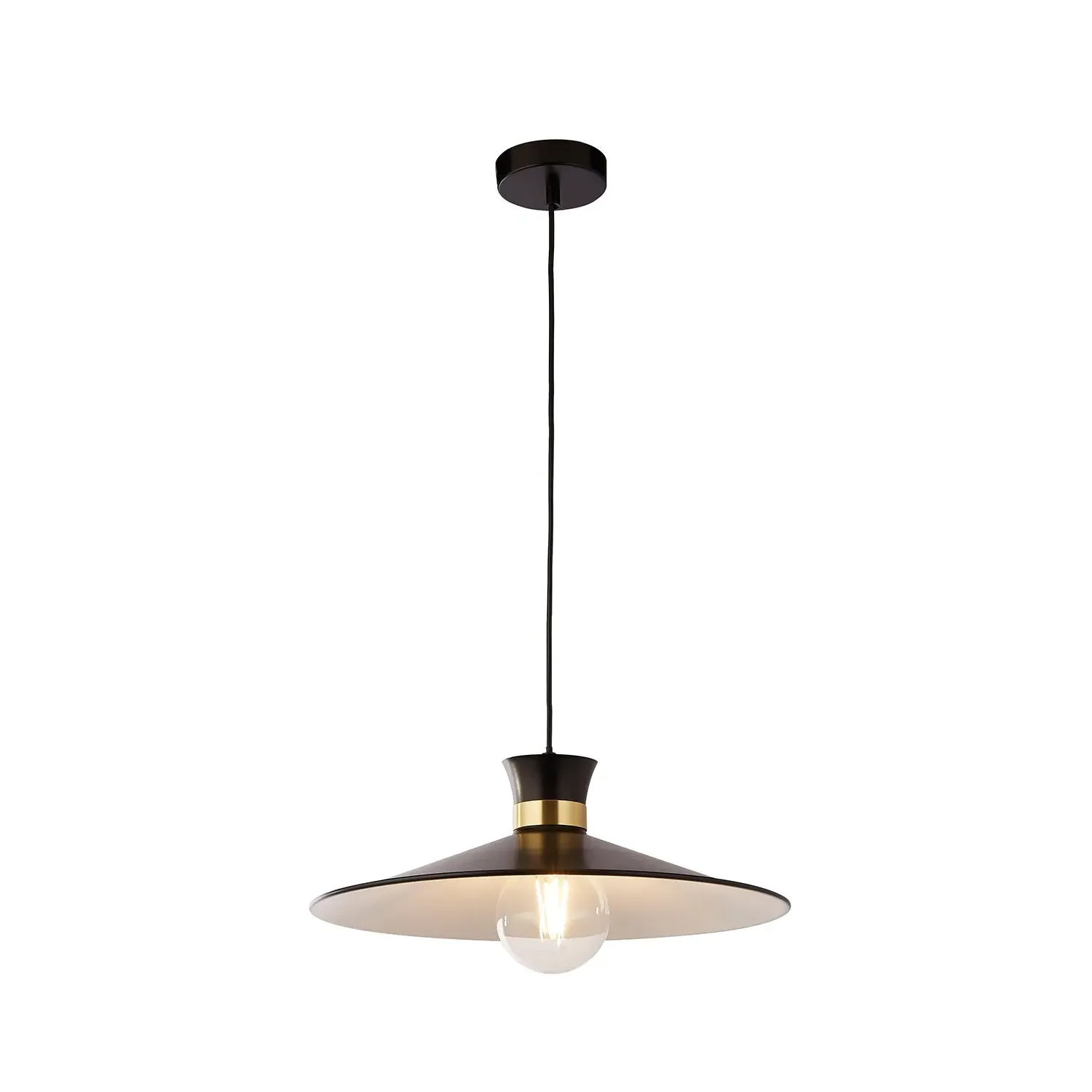 Ceiling Pendant Light with Wide Shade - Black, Brass