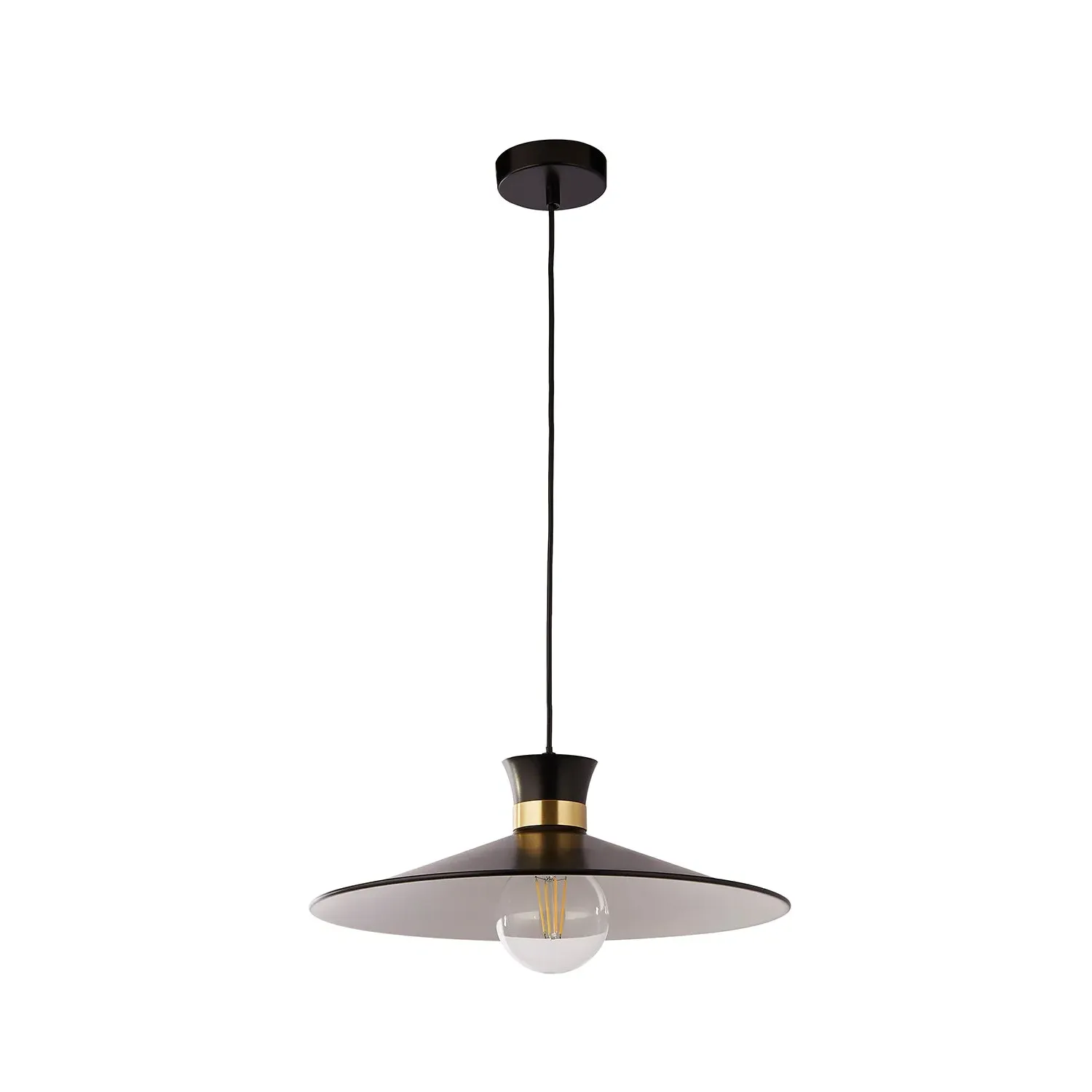 Ceiling Pendant Light with Wide Shade - Black, Brass