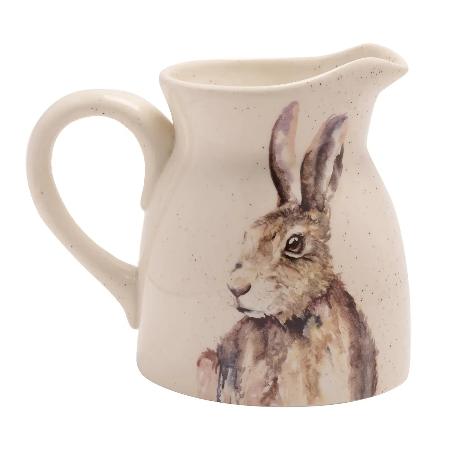 Ceramic Jug with Hare Design - White, Speckled