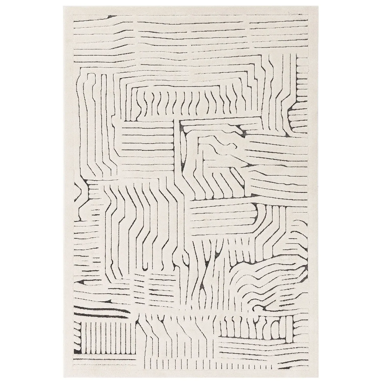 Charcoal Route Rug with 3D Patterns - Ivory