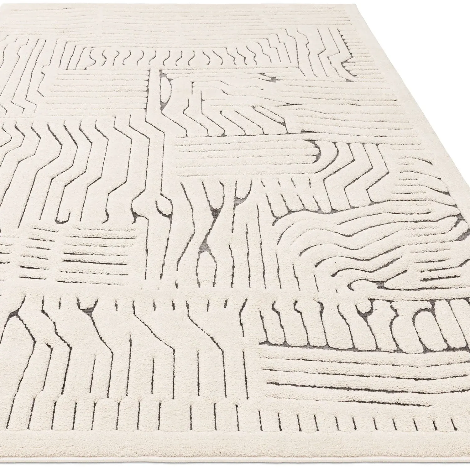 Charcoal Route Rug with 3D Patterns - Ivory image