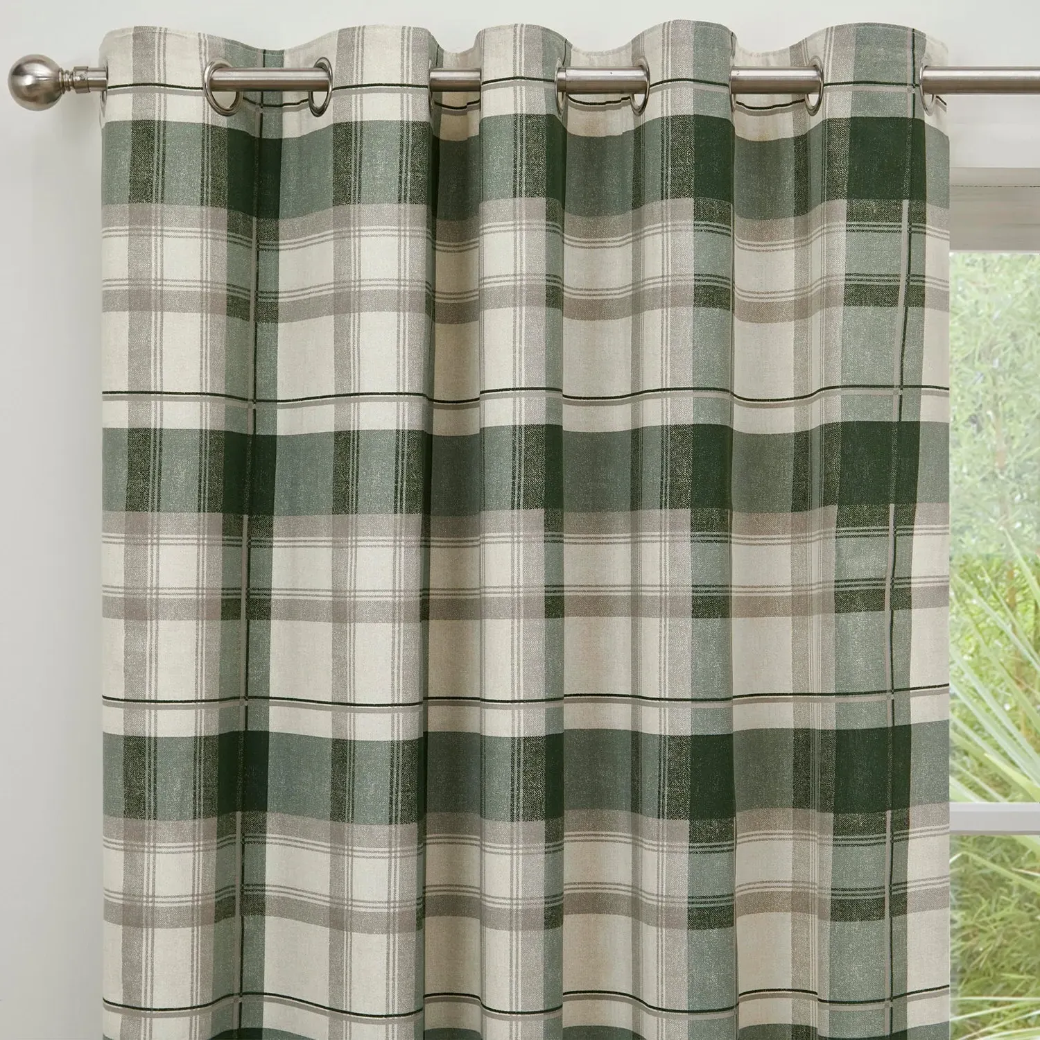 Check Eyelet Curtains - Green, Fabric