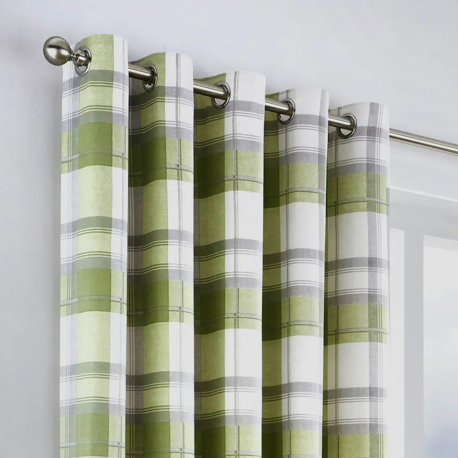 Check Eyelet Curtains - Green image