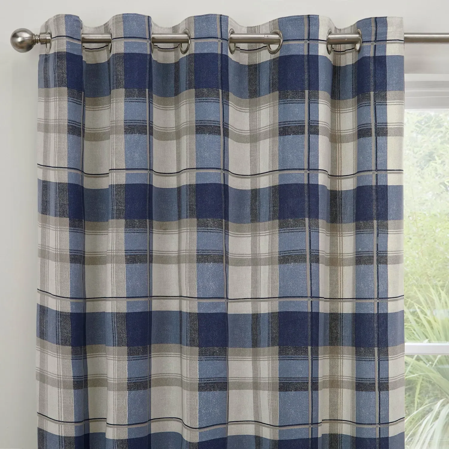 Check Eyelet Curtains - Navy Blue