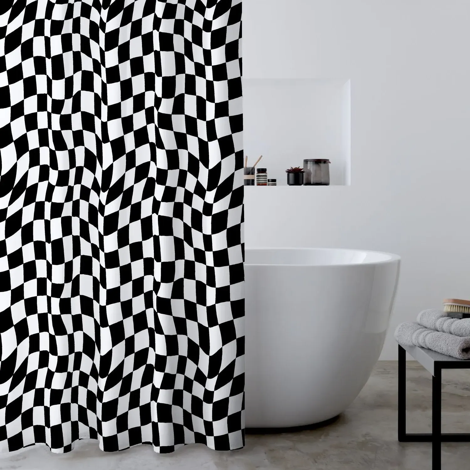 Checkerboard Shower Curtain - Black, Polyester