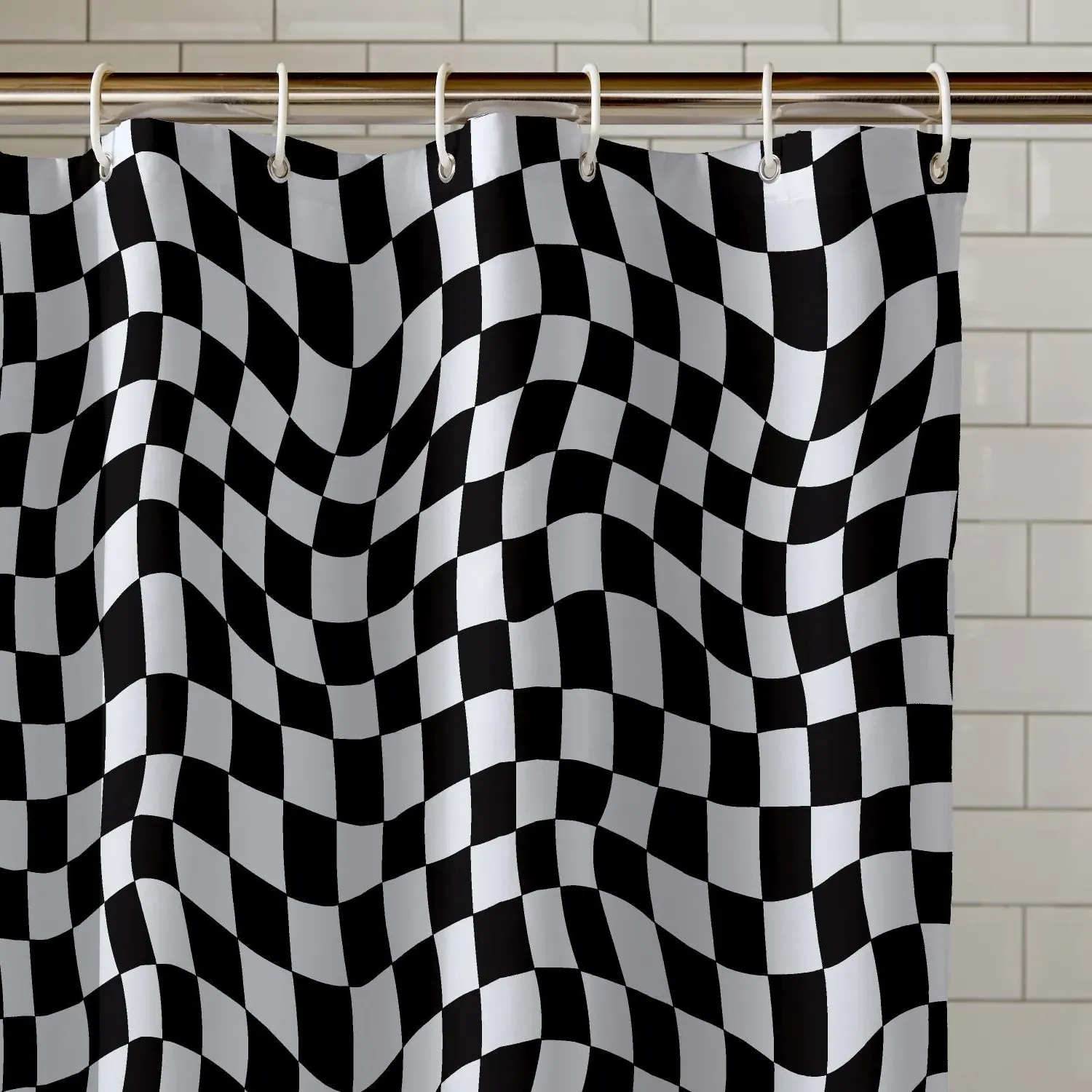 Checkerboard Shower Curtain - Black, Polyester