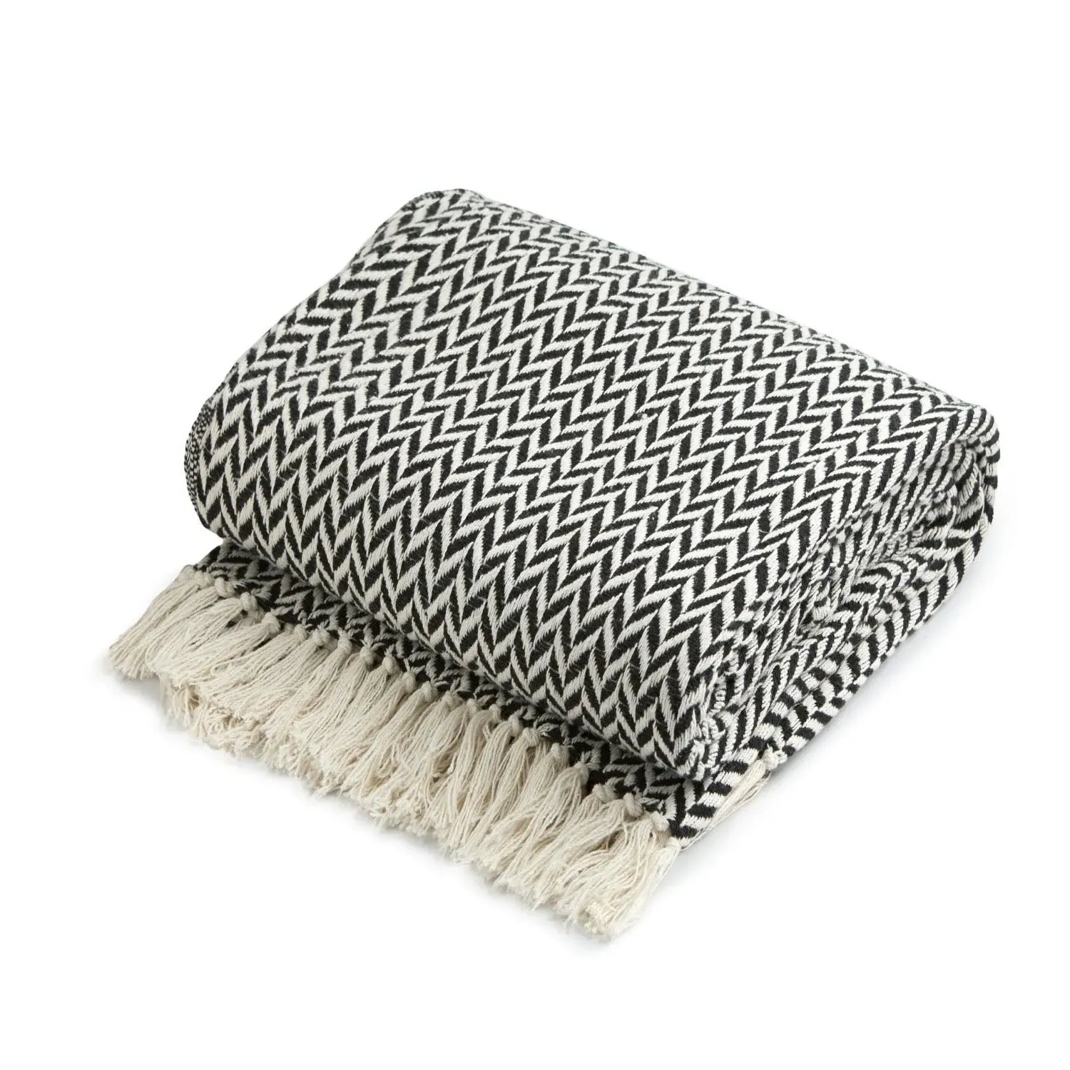 Cherokee Scandi Woven Throw - Black, Recycled Cotton product