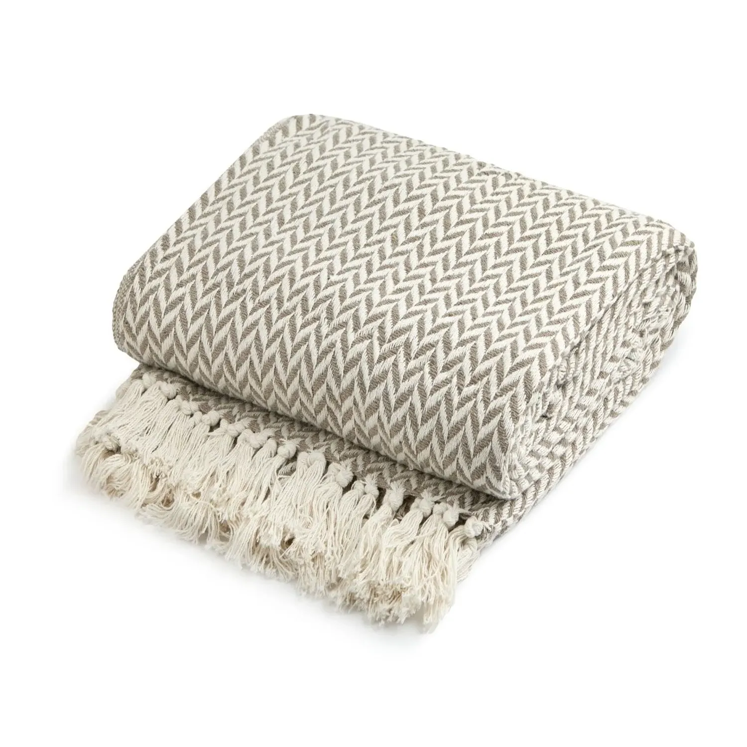 Cherokee Woven Throw - Taupe, Recycled Cotton by Julian Charles