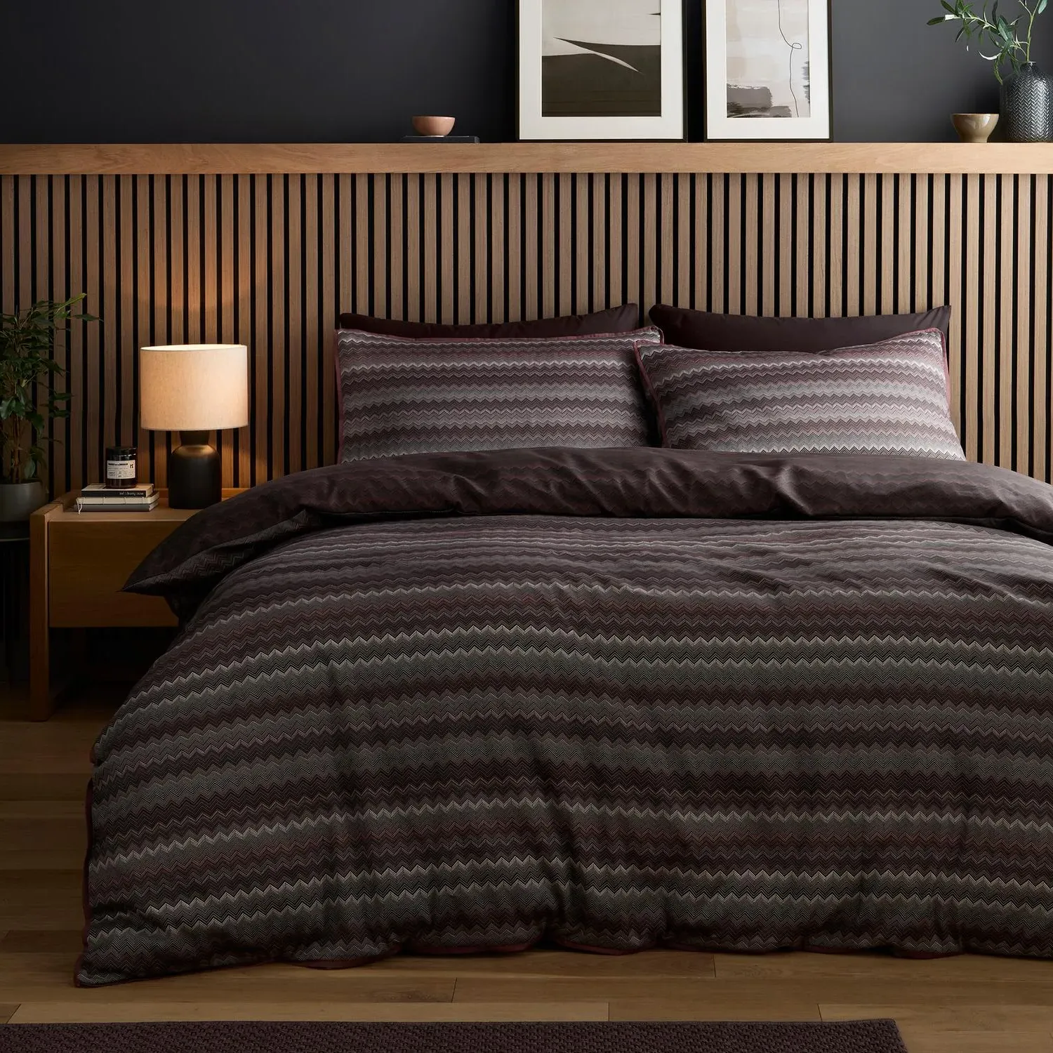Chevron Cotton Stripe Double Duvet Set - Brown, Cotton Sateen by Julian Charles