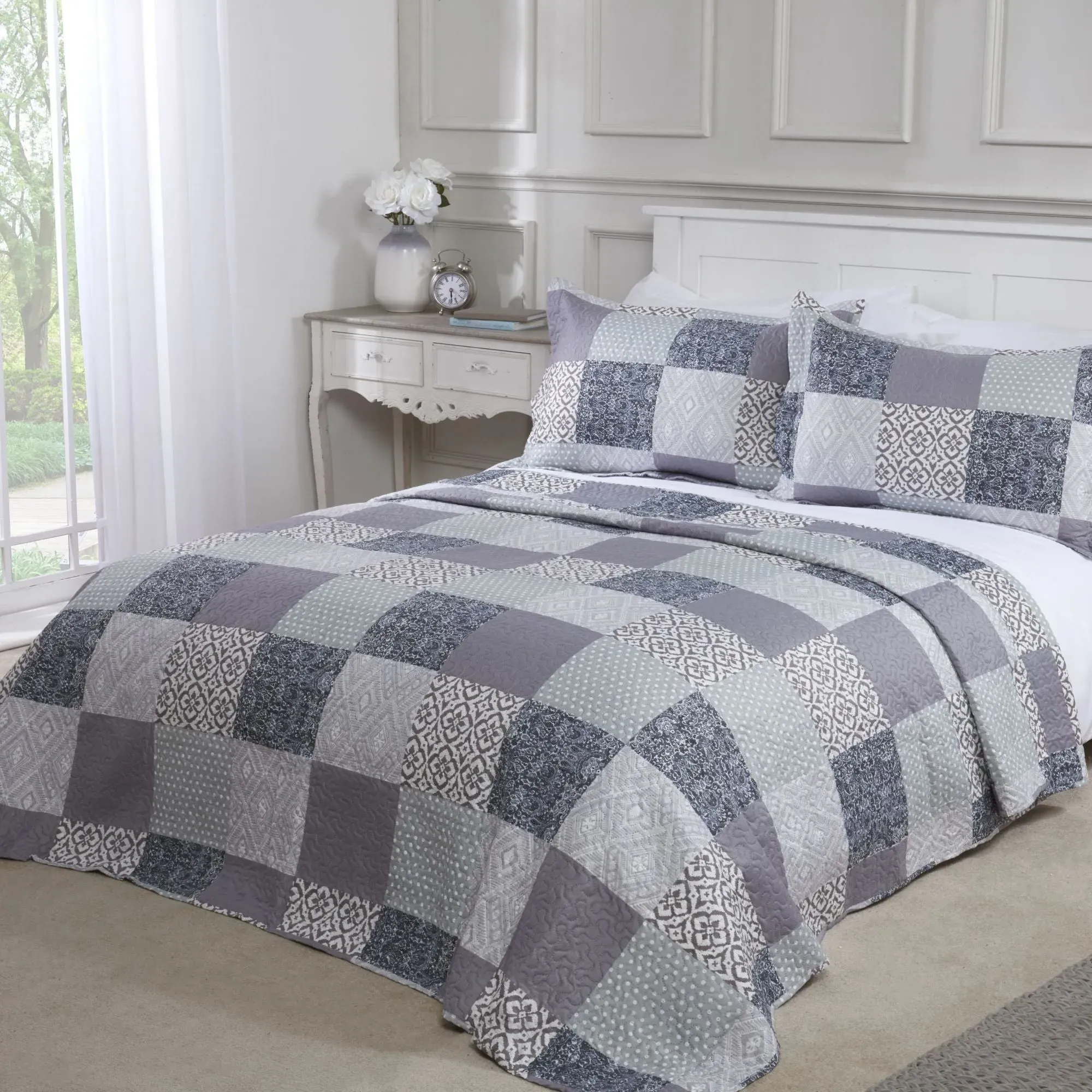 Double Bedspread Set Patchwork - Blue, Microfibre product