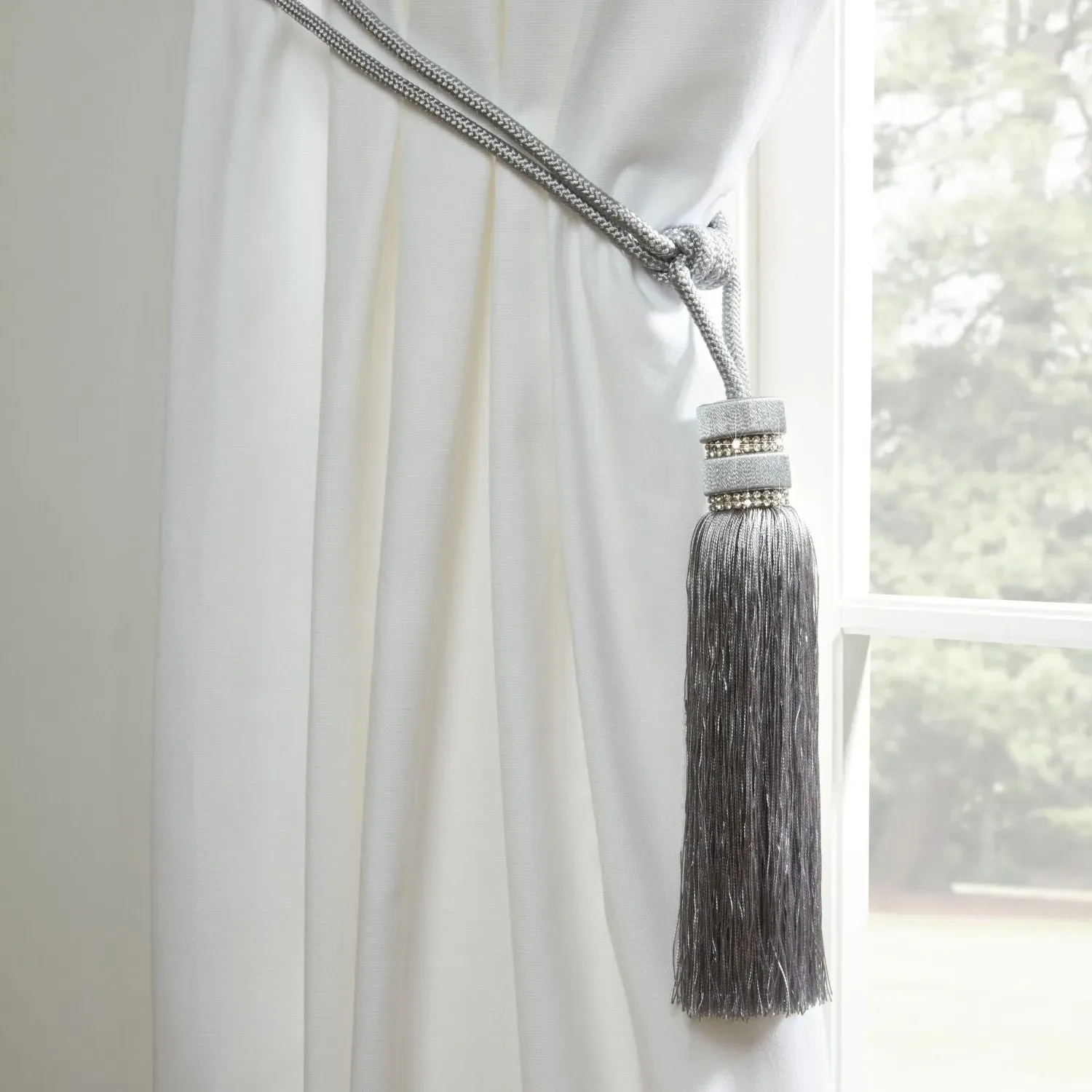 Rope Curtain Tiebacks with Diamante - Grey product