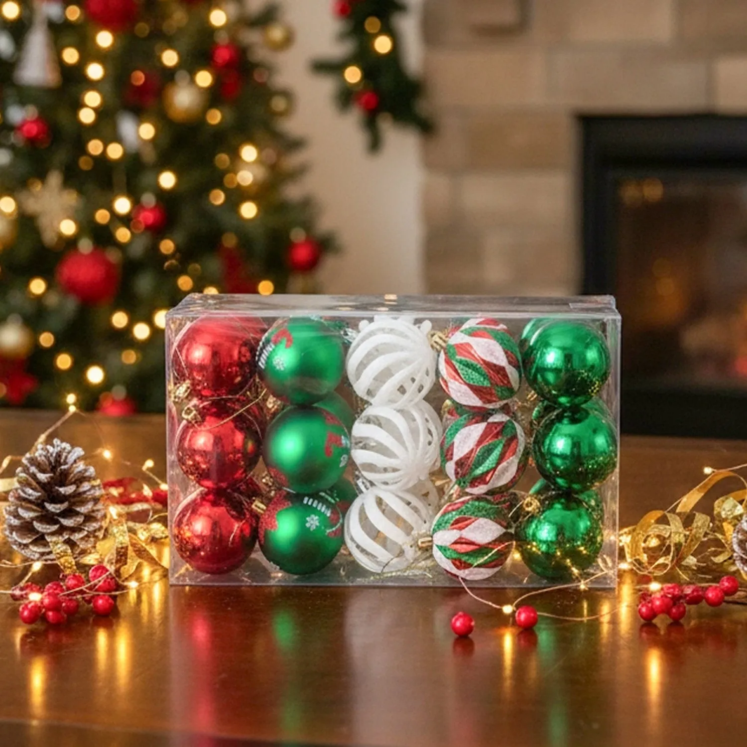 Christmas Bauble Set 30 Pack - Red, Green, White by Julian Charles