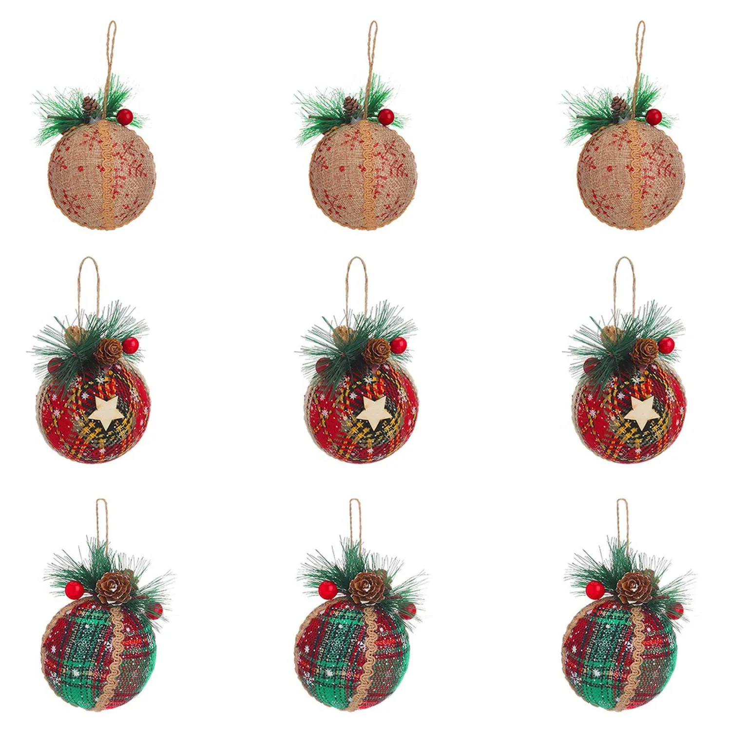 Christmas Baubles 9 Pack - Khaki, Red & Green by Julian Charles