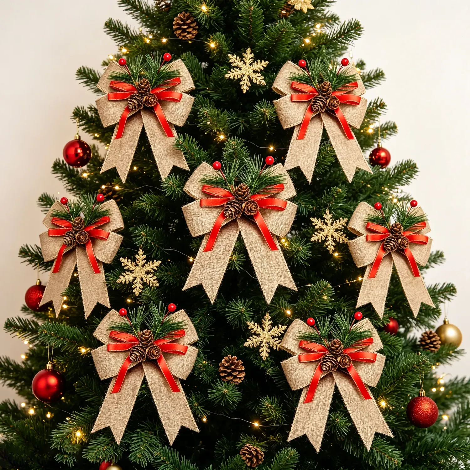 Christmas Bows Pine Cone 6 Pack - Beige by Julian Charles