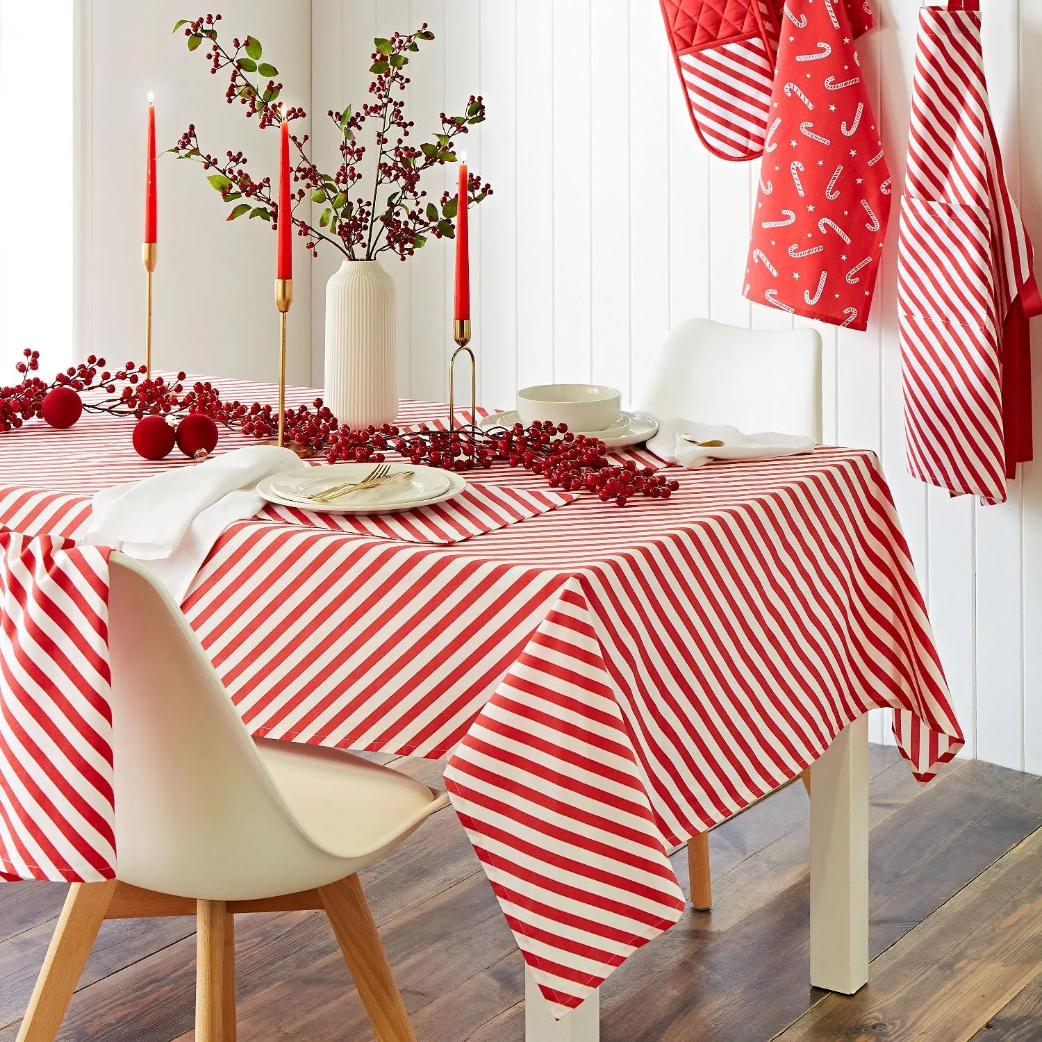 Christmas Candy Cane Table Cloth - Red, Cotton