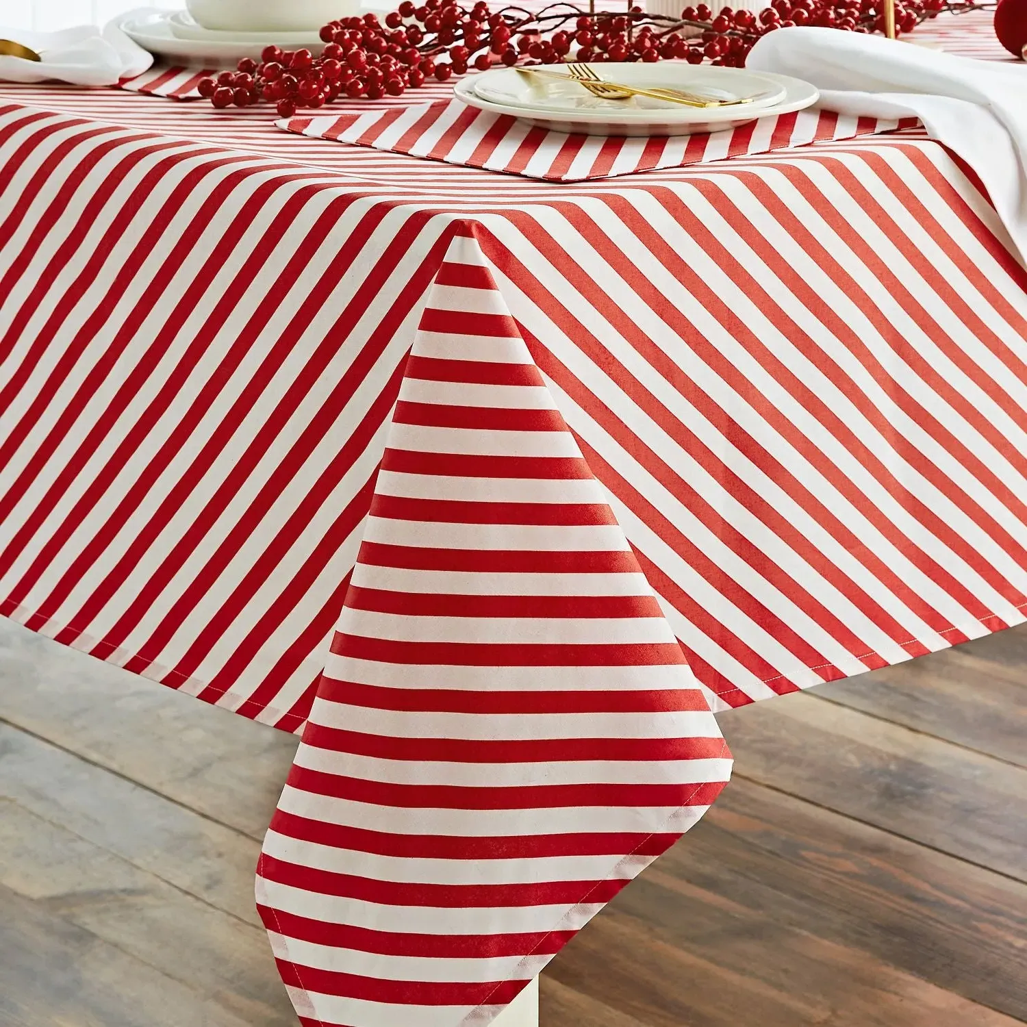 Christmas Candy Cane Table Cloth - Red, Cotton image