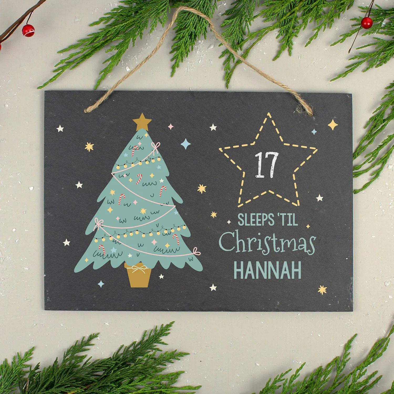 Christmas Chalk Countdown Hanging Slate Sign - Black by Julian Charles