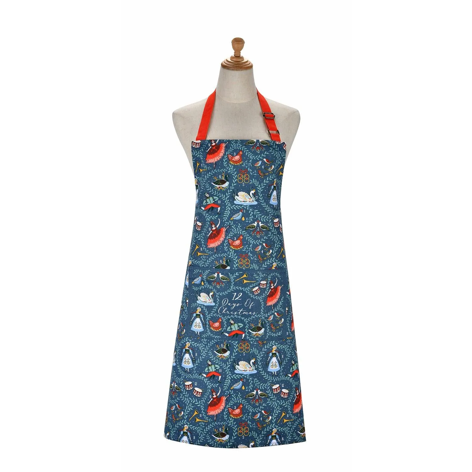 Christmas Cotton Apron with Pocket - Blue