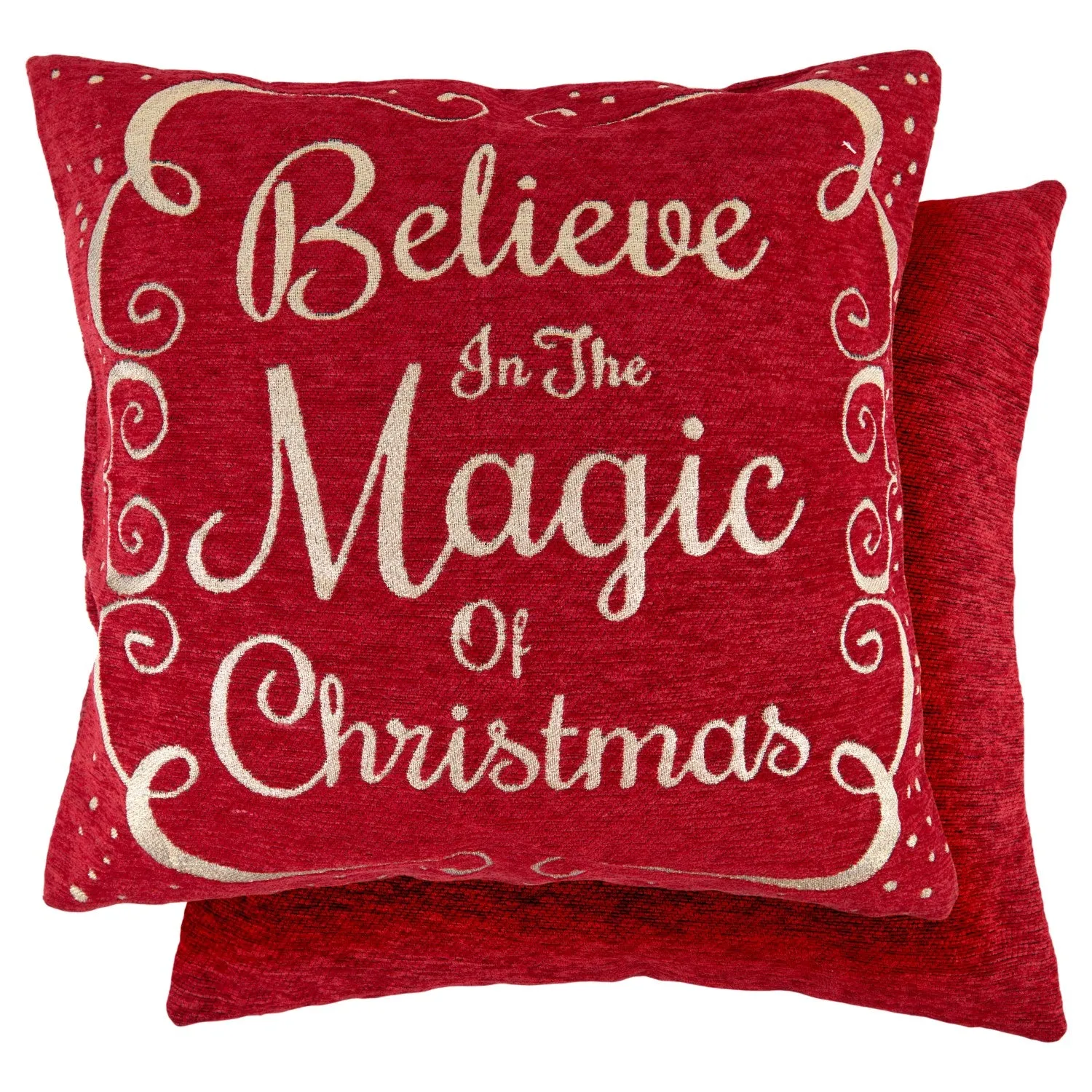 Christmas Cushion Cover Pair - Red, Chenille