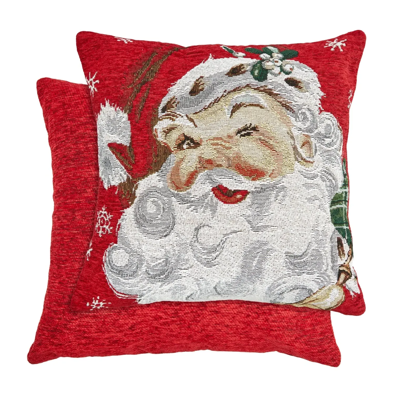 Christmas Cushion Cover Pair - Red, Chenille