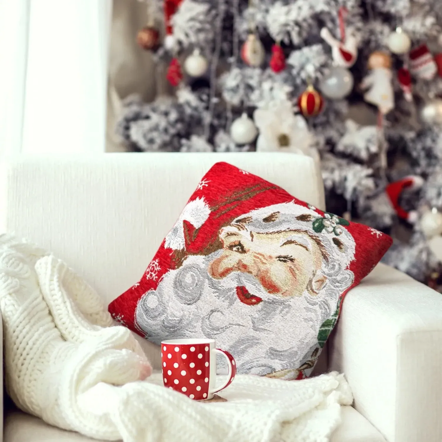 Christmas Cushion Cover Pair - Red, Chenille