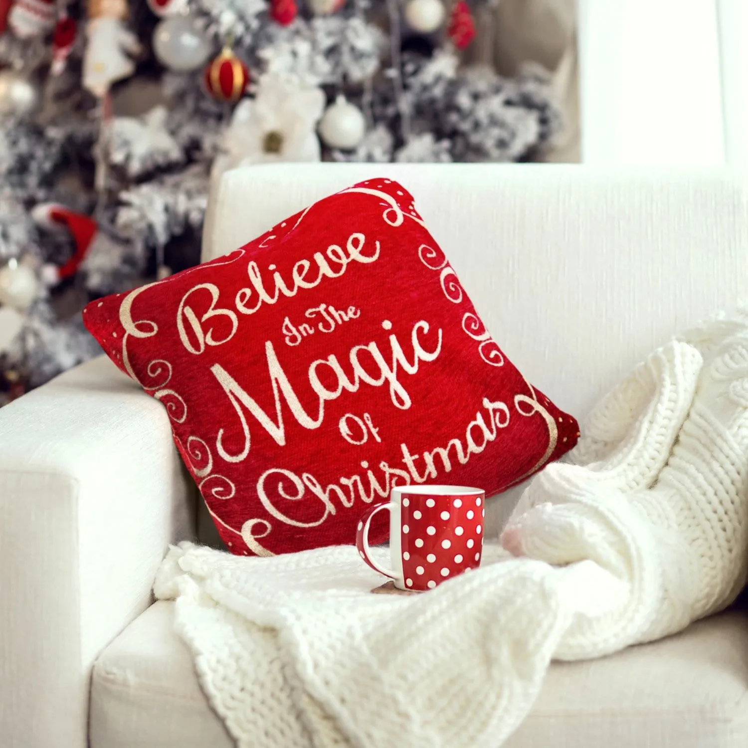Christmas Cushion Cover Pair - Red, Chenille image