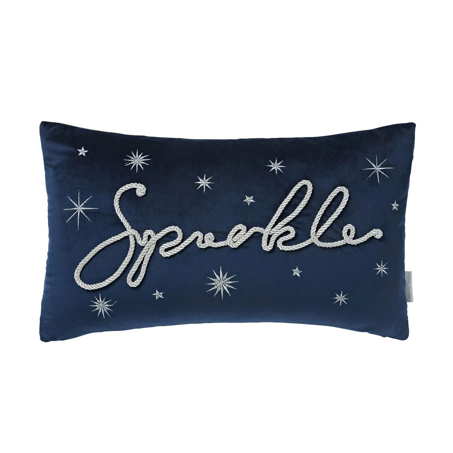 Christmas Cushion with Sparkle Text - Blue, Velvet