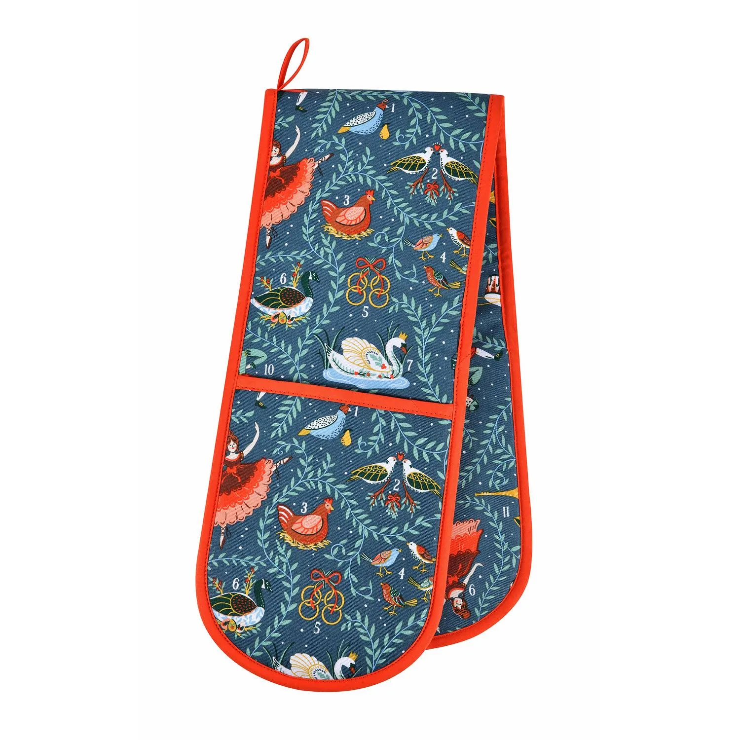 Christmas Double Oven Glove - Blue, Cotton