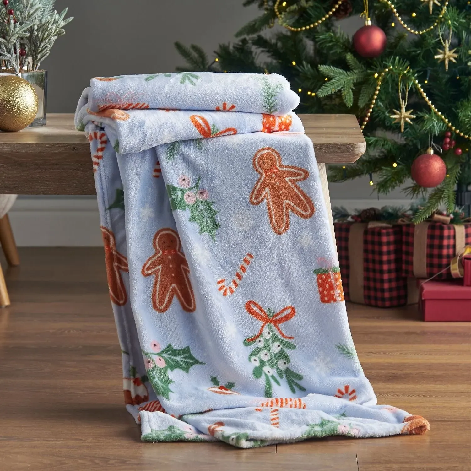 Christmas Fleece Throw - Blue, Cosy Fleece
