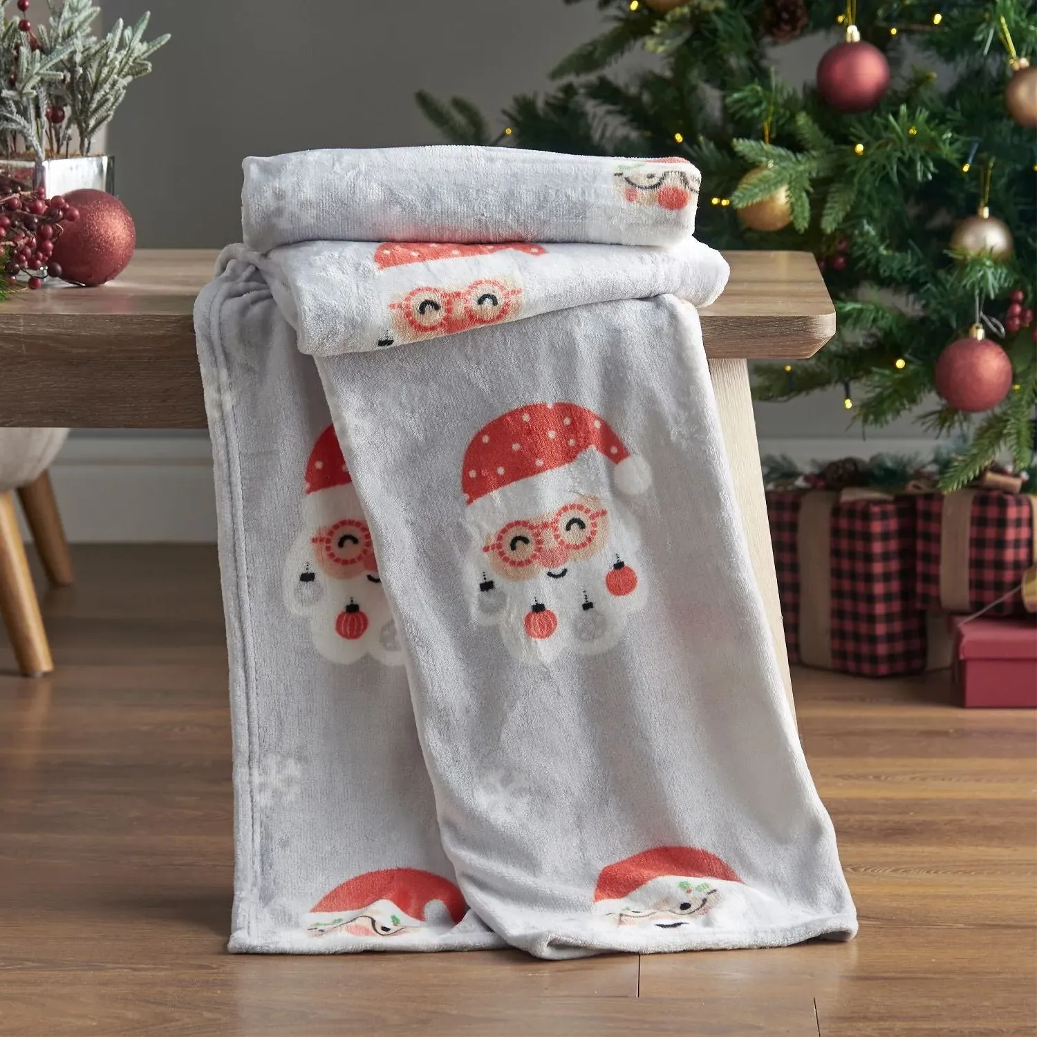 Christmas Fleece Throw - Grey