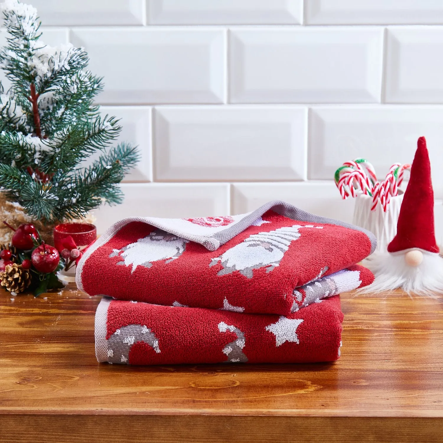 Christmas Gonk Hand Towels 2 Pack - Red, Cotton by Julian Charles