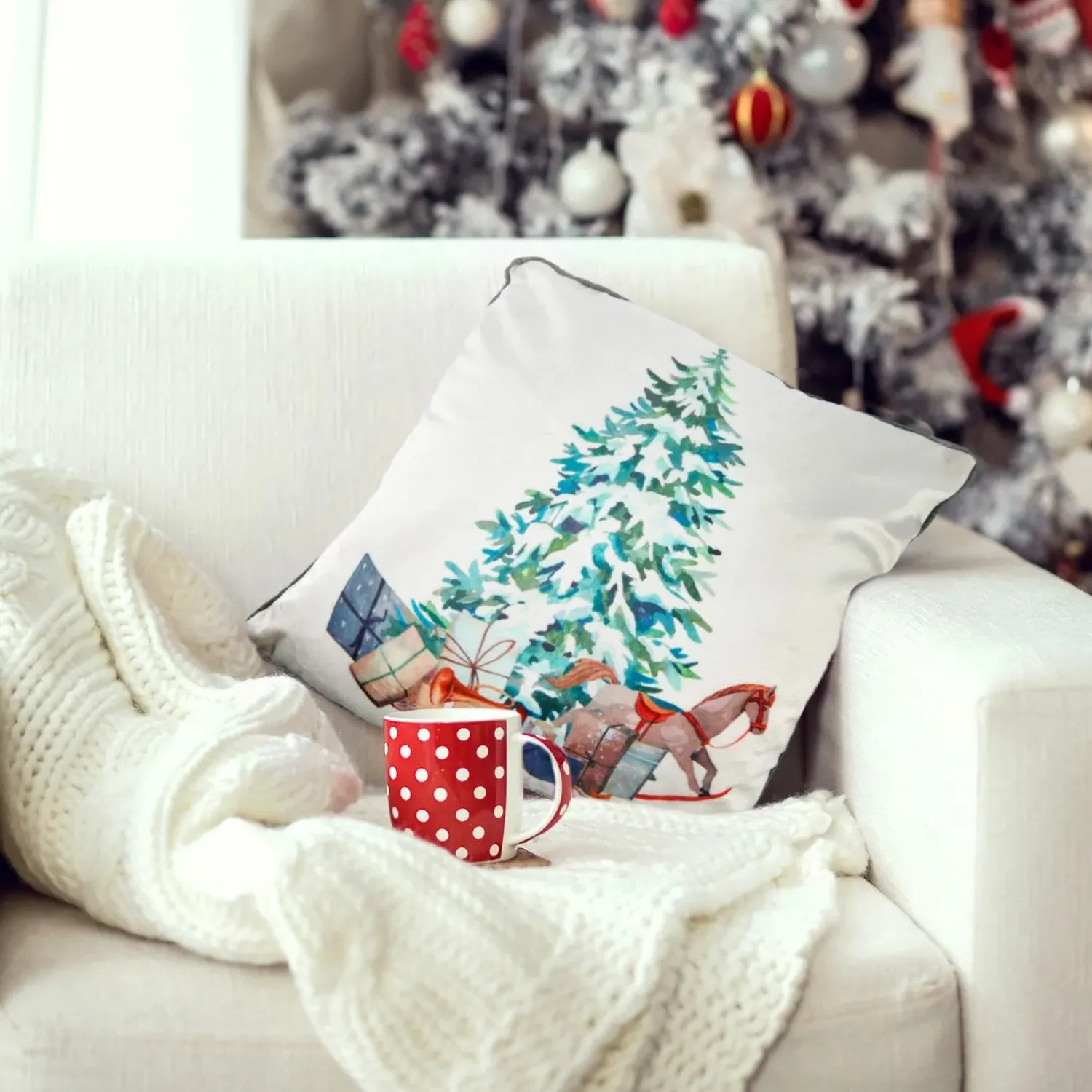 Christmas Print Cushion Cover Pair - Multi, Velvet image