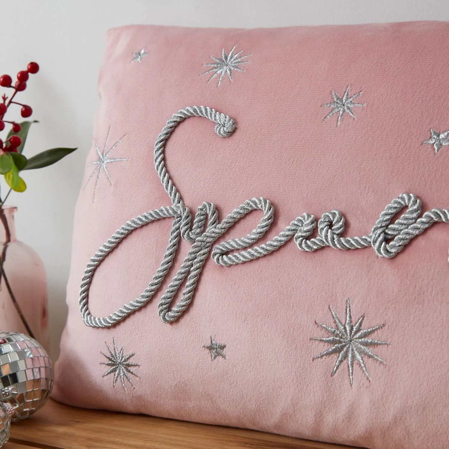 Christmas Sparkle Cushion - Pink, Velvet image