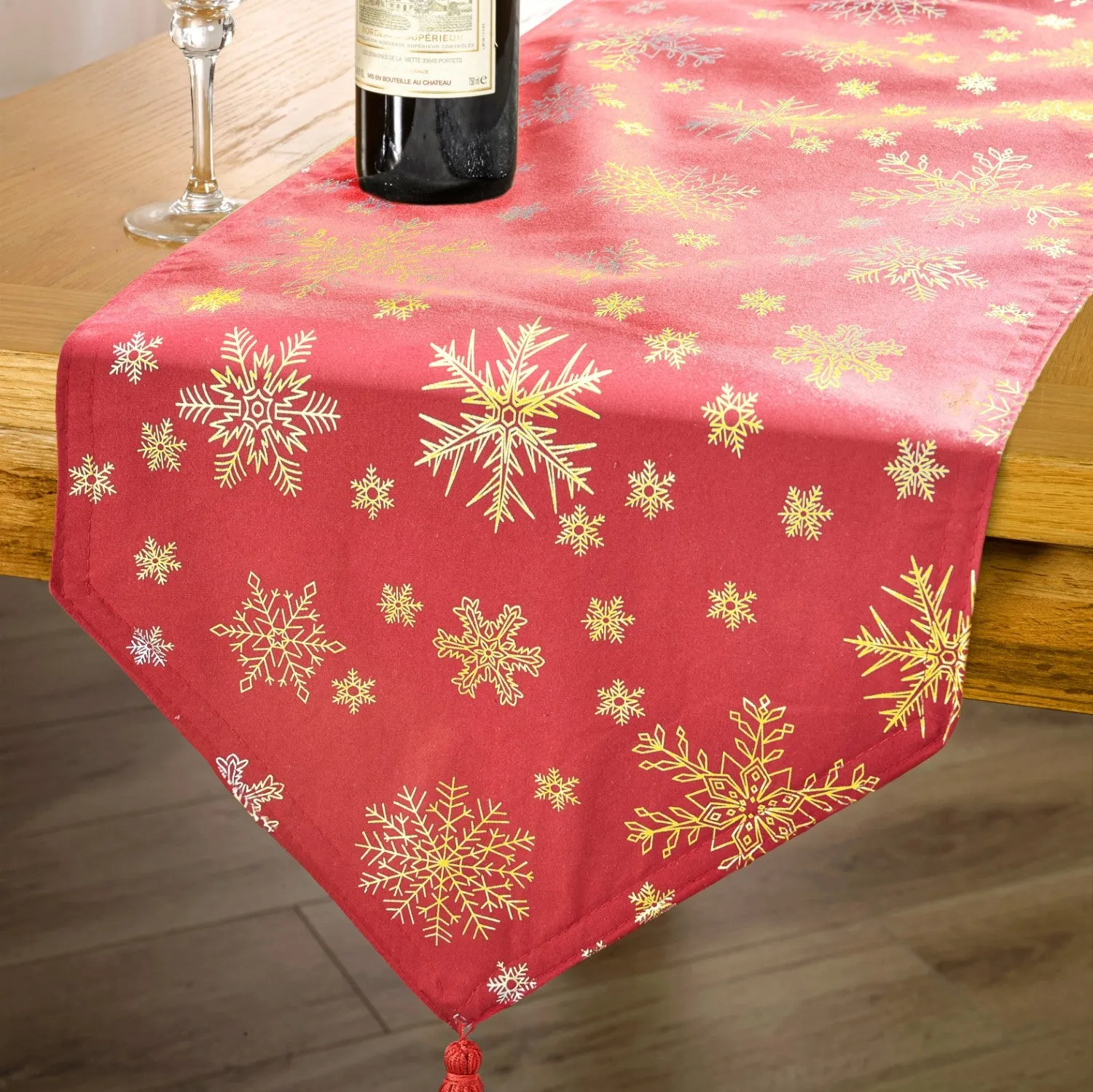 Christmas Table Runner with Foil Print - Red