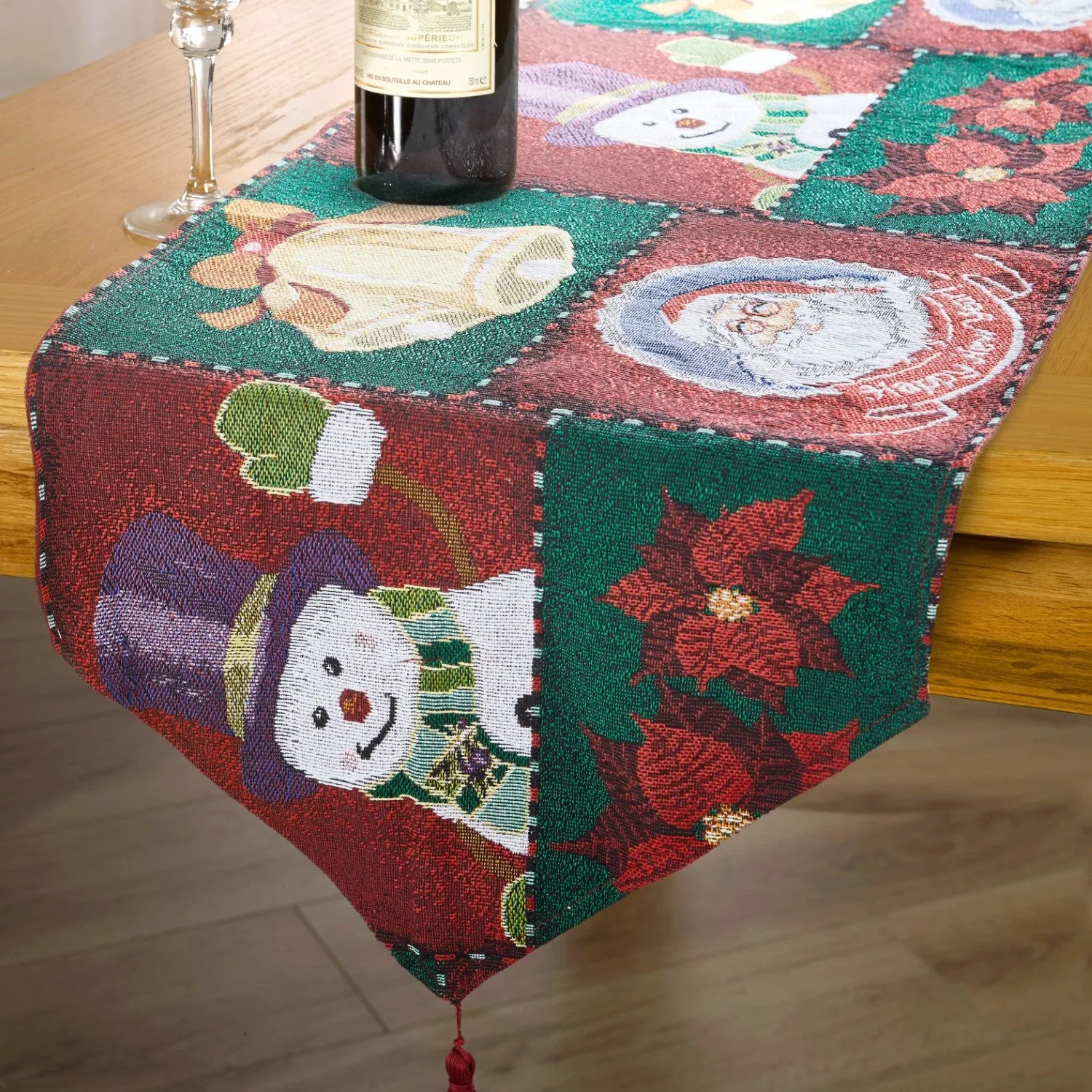 Christmas Table Runner with Tassels - Multi, Tapestry