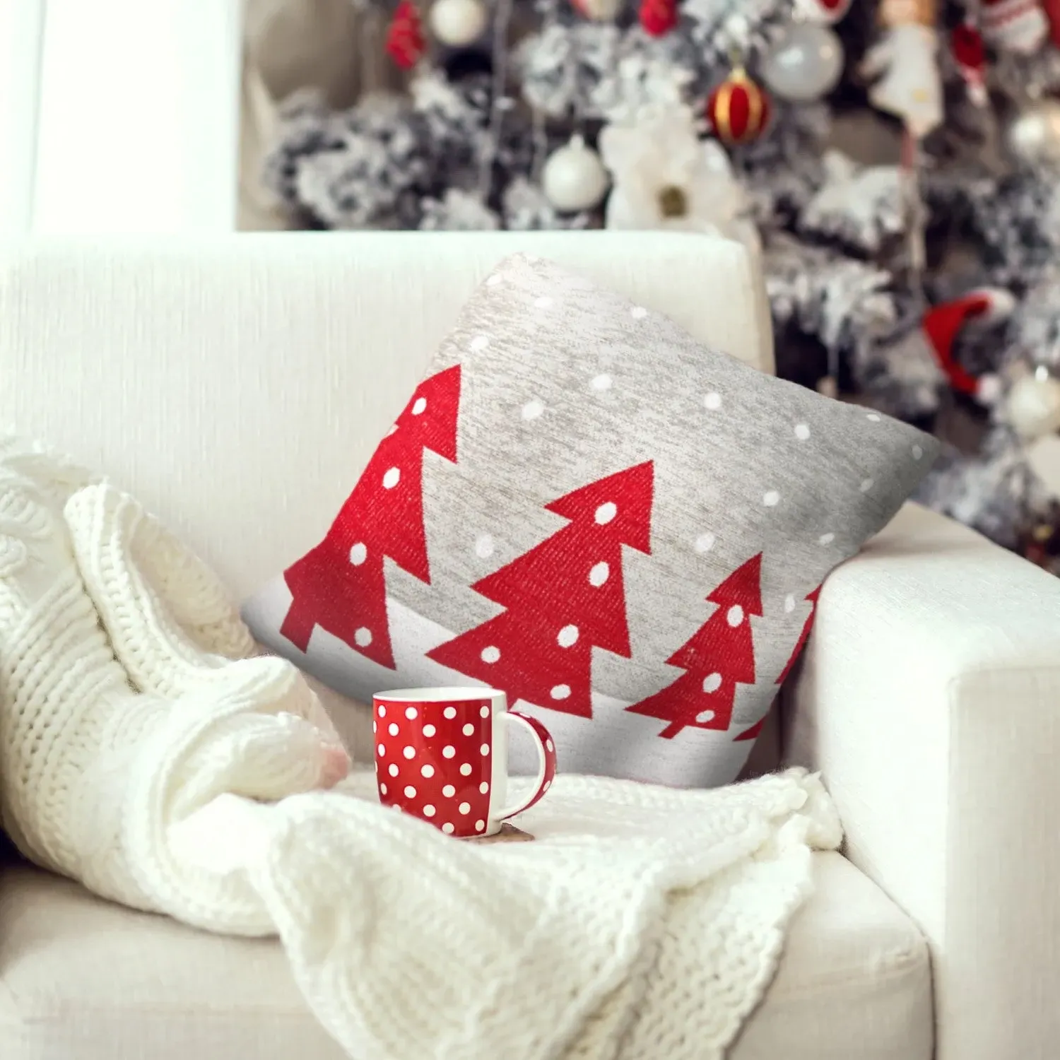 Christmas Tree Cushion Cover Pair - Multi, Chenille