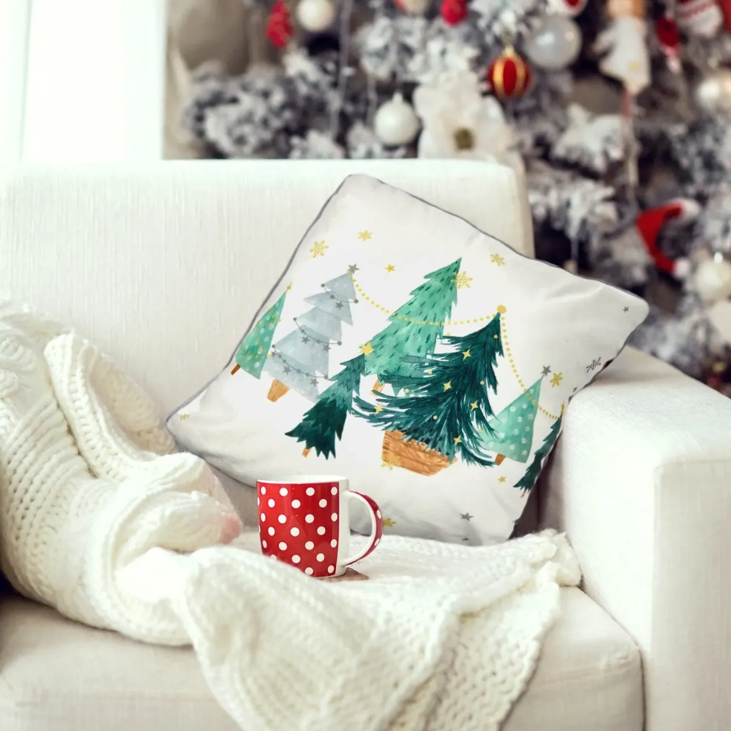 Christmas Tree Cushion Cover Pair - Multi, Velvet image