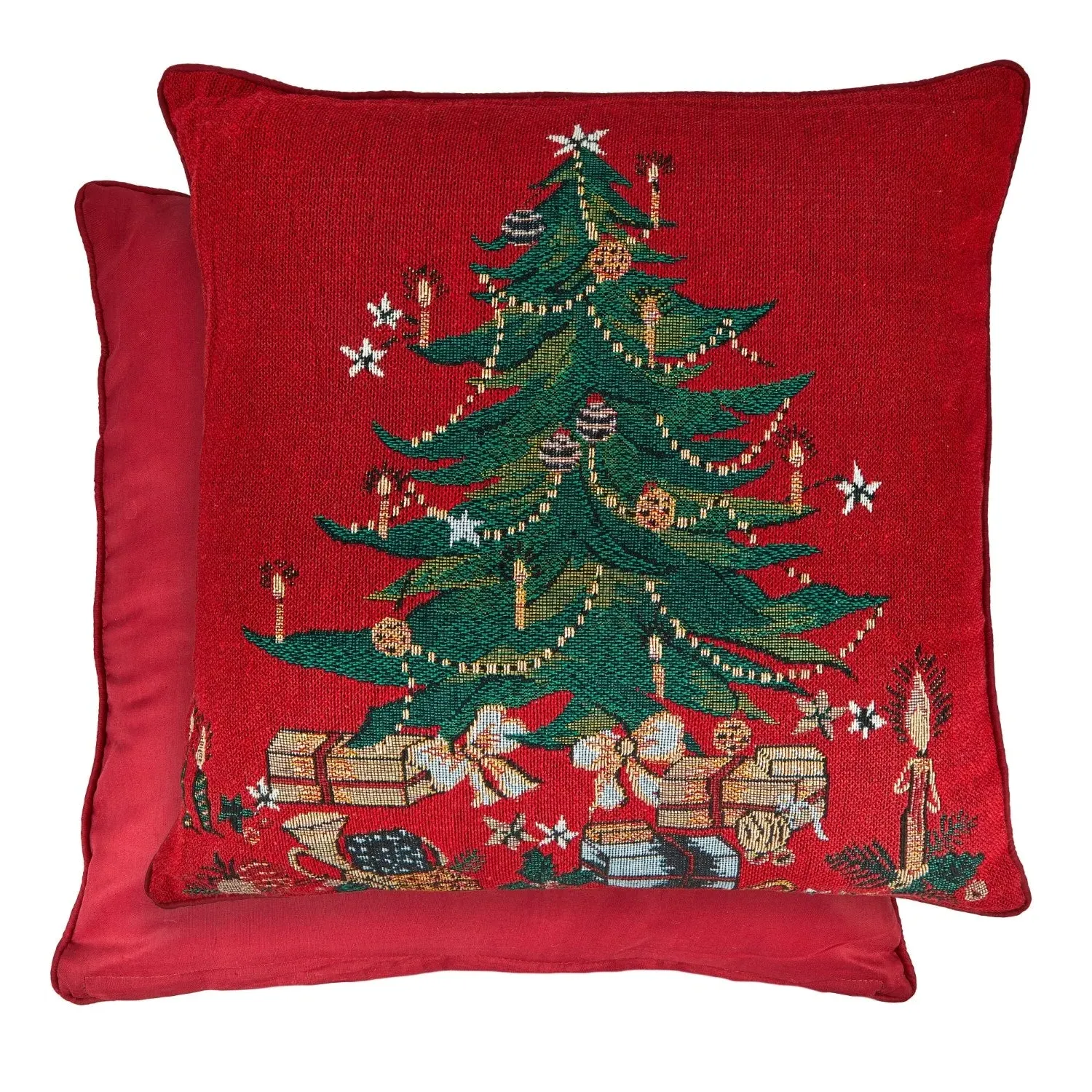 Christmas Tree Cushion Cover Pair - Red, Tapestry